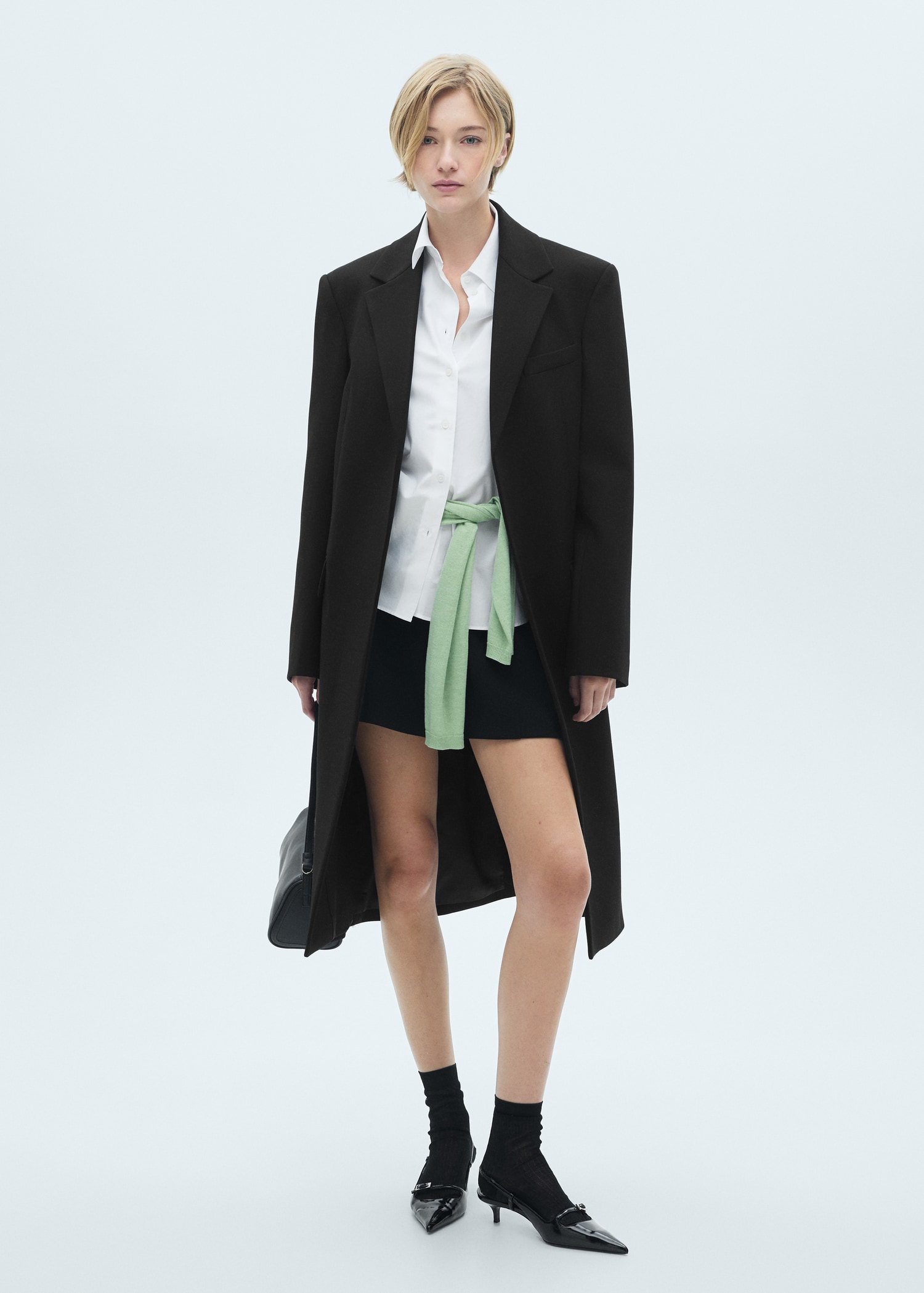 Structured double fabric coat with belt - General plane