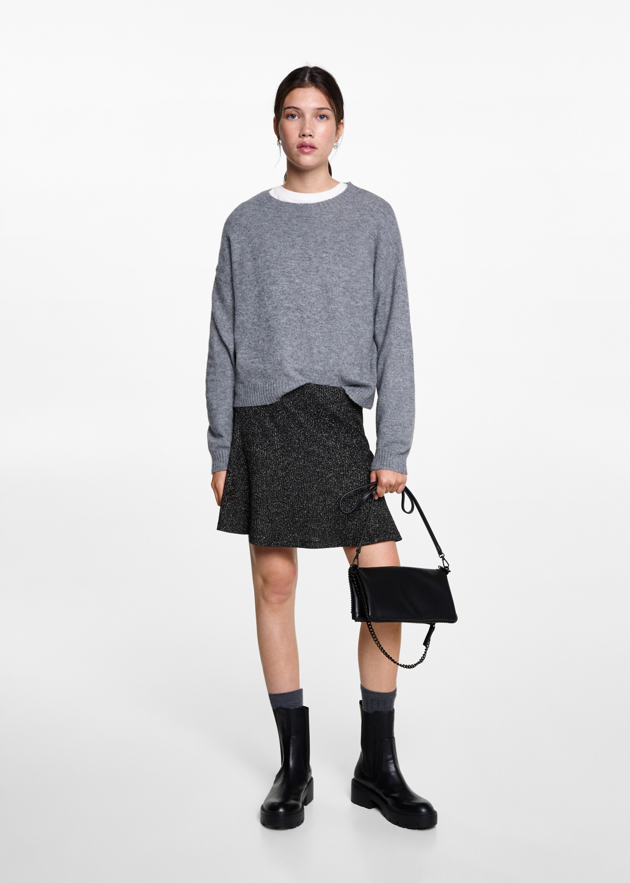 Lurex knitted skirt - General plane, Black. Ref: 77056736-00.