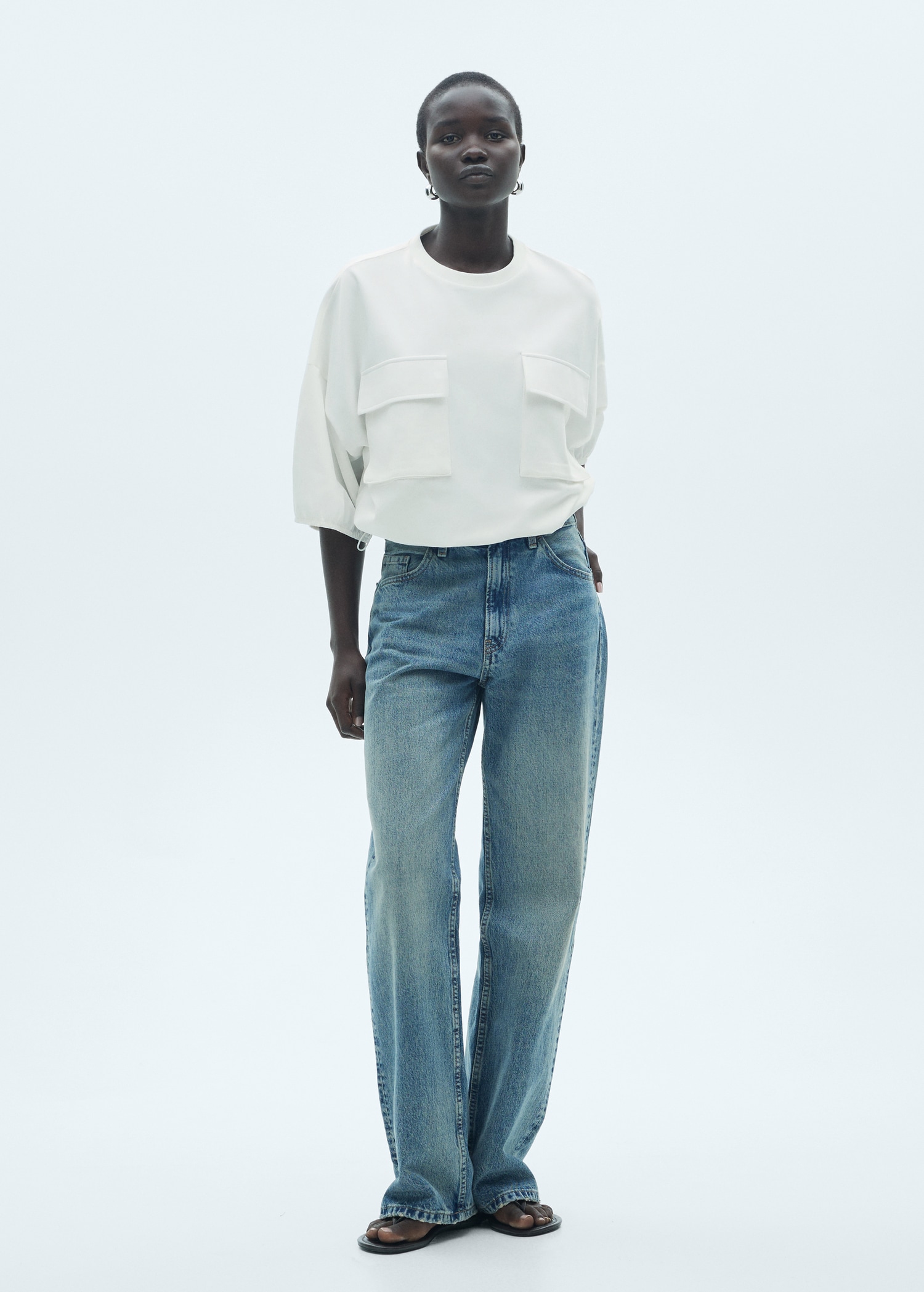 Blusa Mango Recicla Ropa Mango Camiseta Algodón Bolsillos Mujer