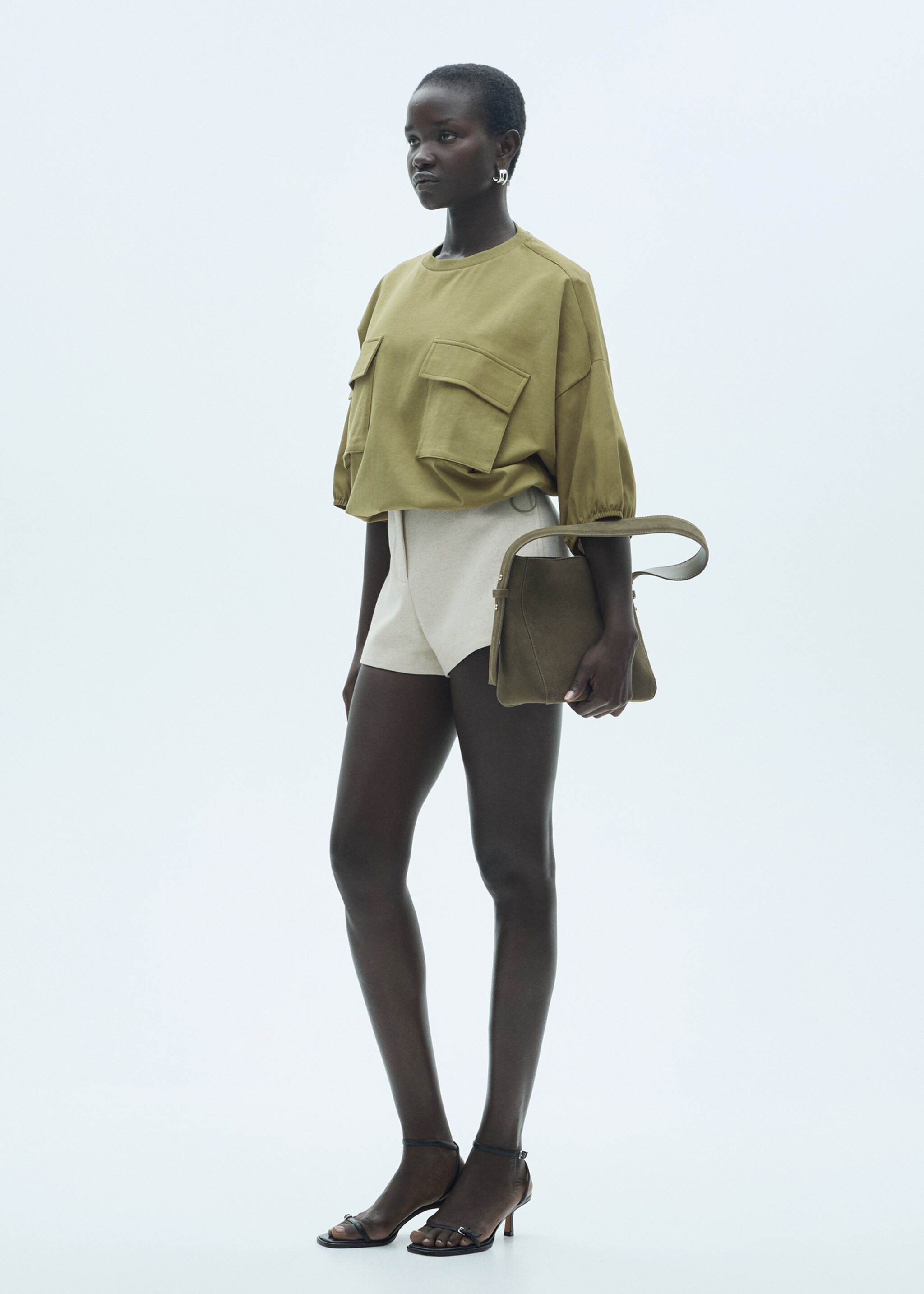 T-shirt coton poches - Plan général, Kaki. Ref: 77057676-00.