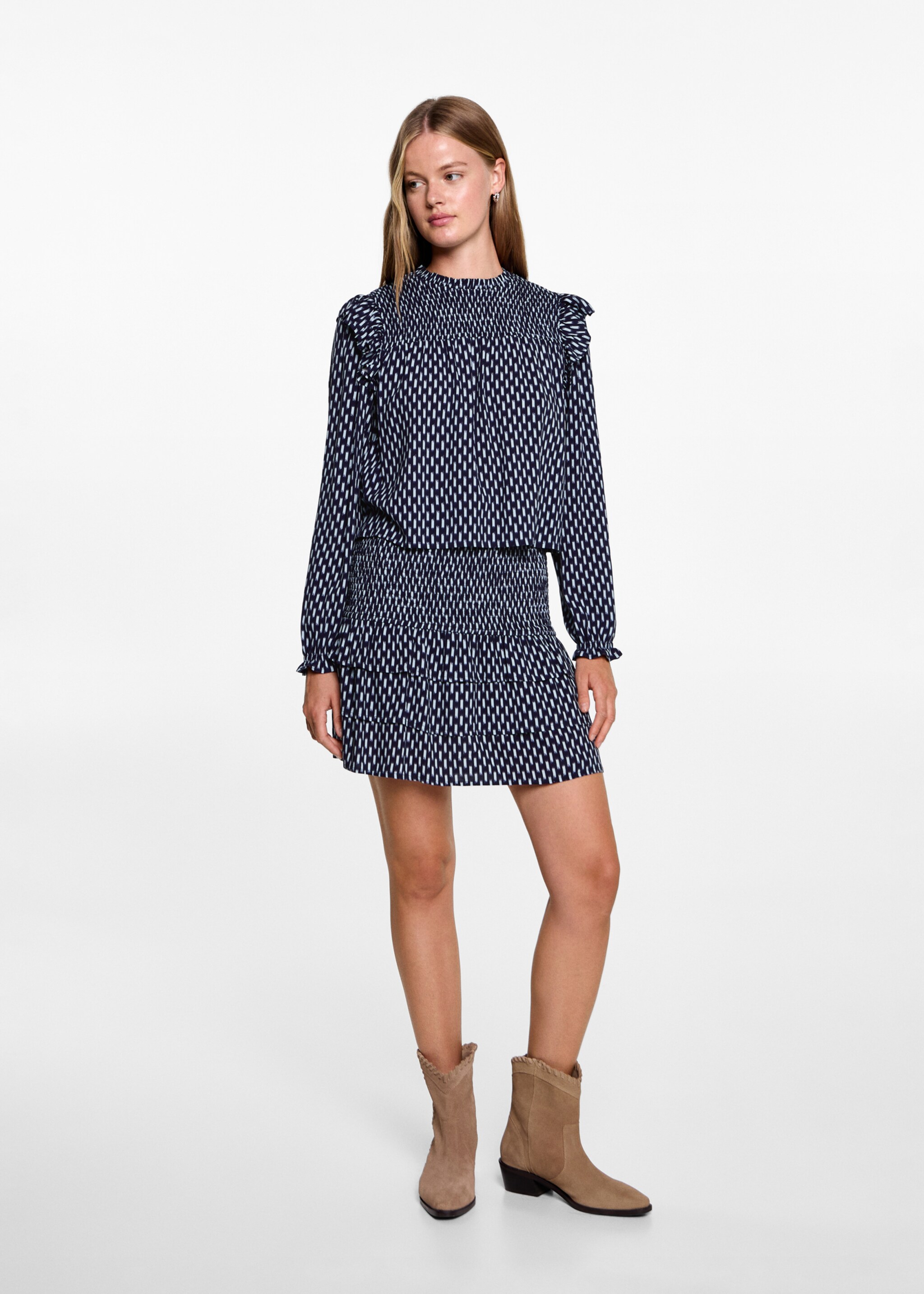 Φούστα σούρες βολάν - Γενικό πλάνο, Σκούρο Μπλε Μαρέν. Ref: 77057677-00.