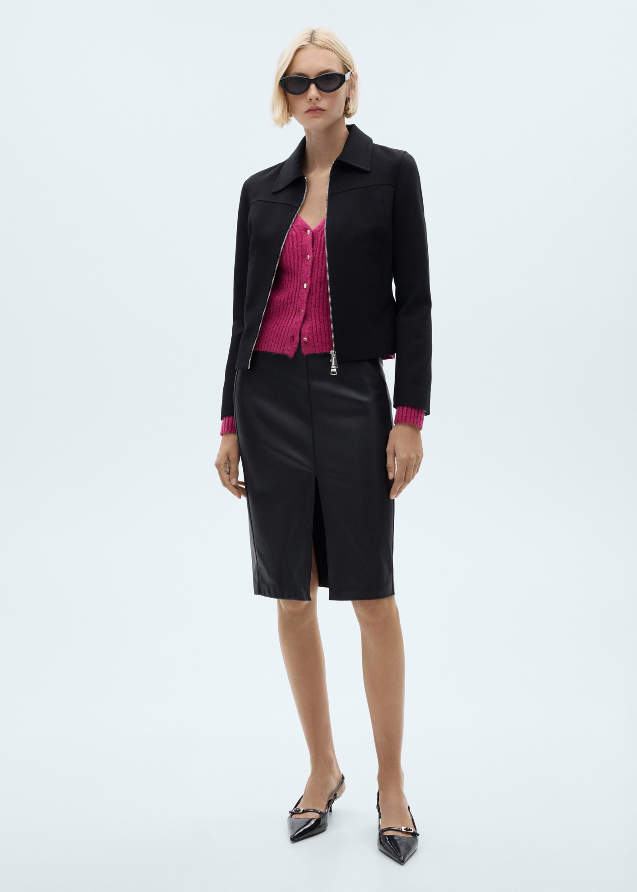 Knitted cardigan with metallic buttons - General plane, Fuchsia. Ref: 77057686-00.