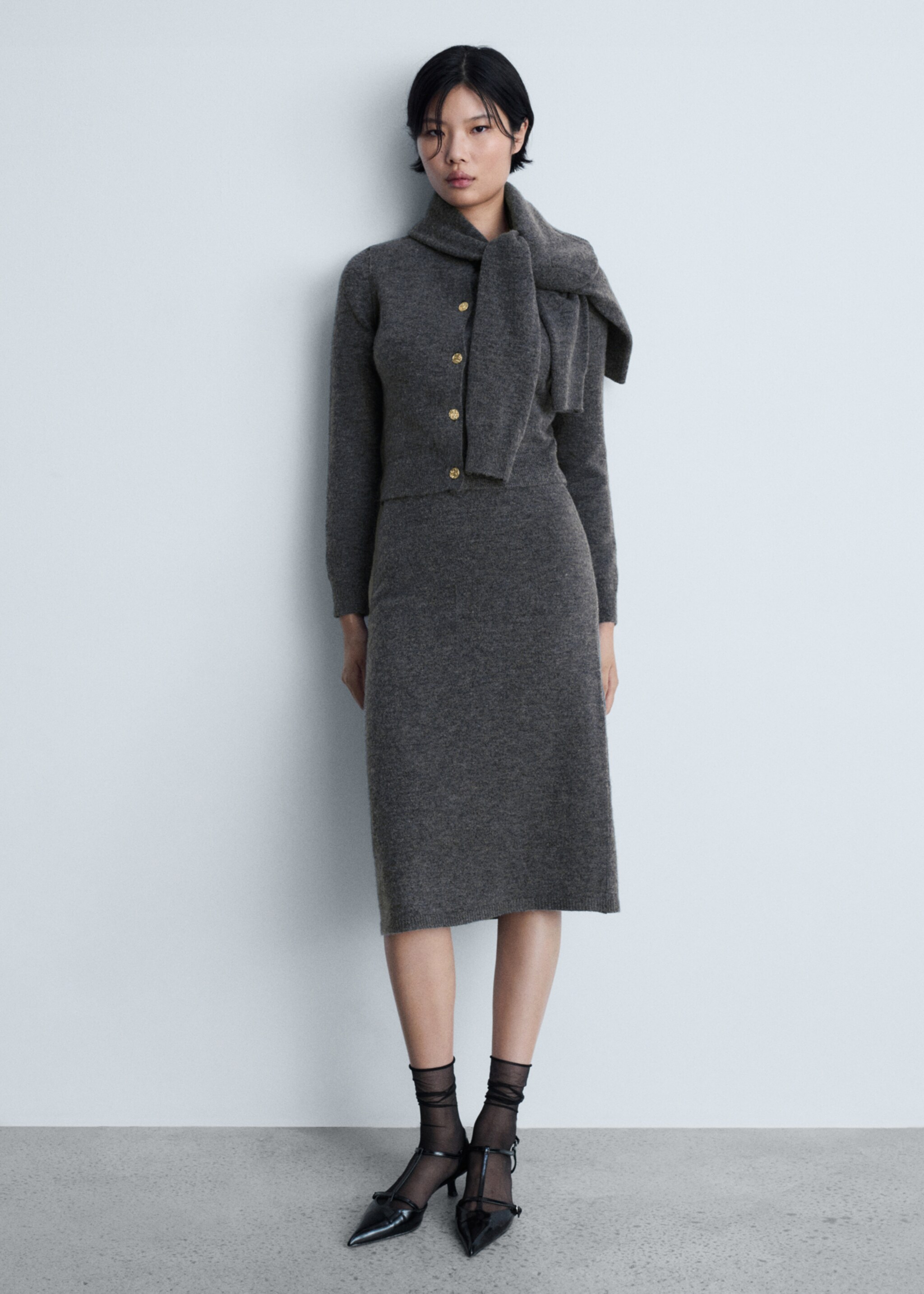 Flared knitted skirt - General plane, Grey. Ref: 77057701-00.