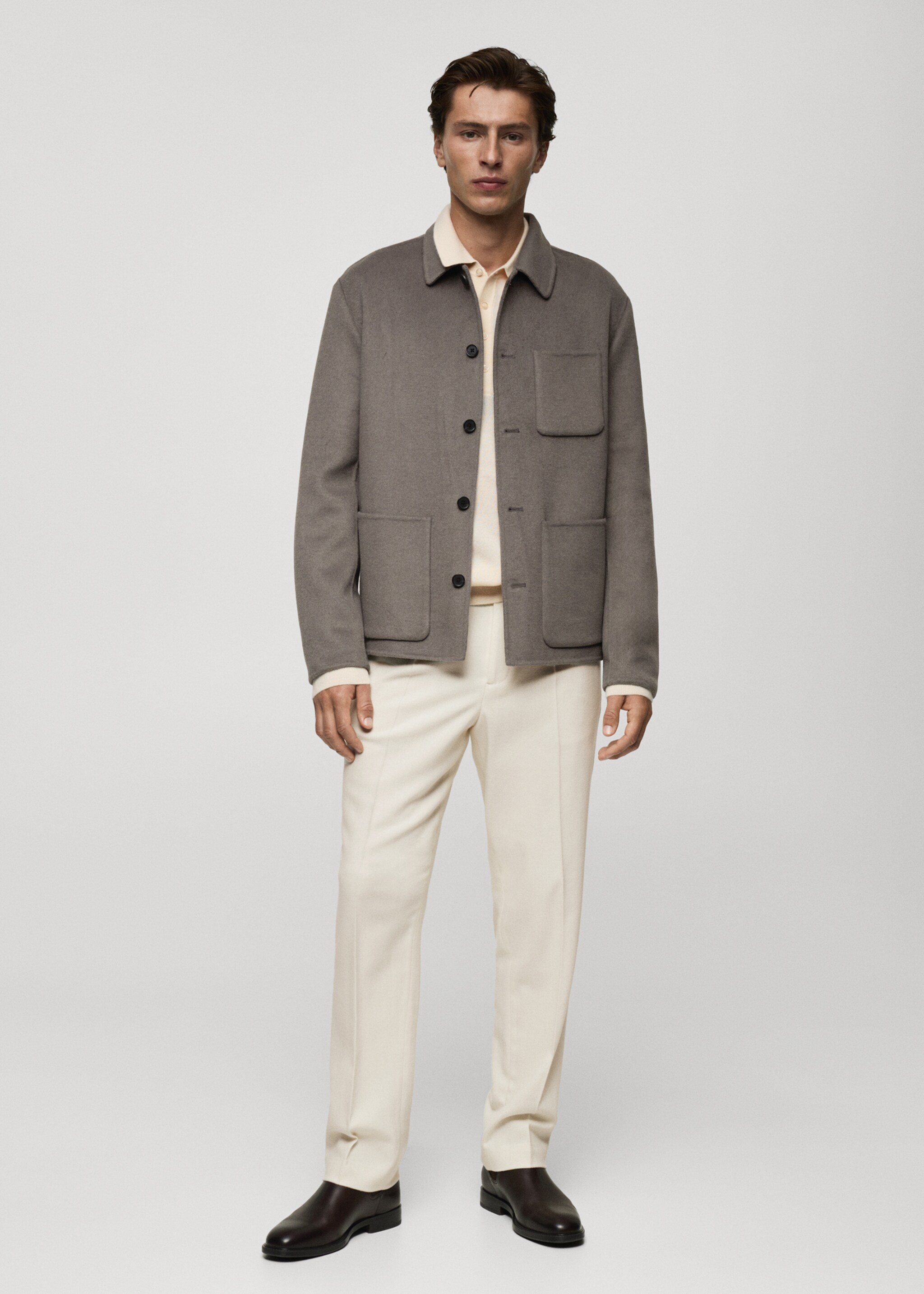 Handmade wool overshirt with pockets - General plane, Medium Brown. Ref: 77057912-00.