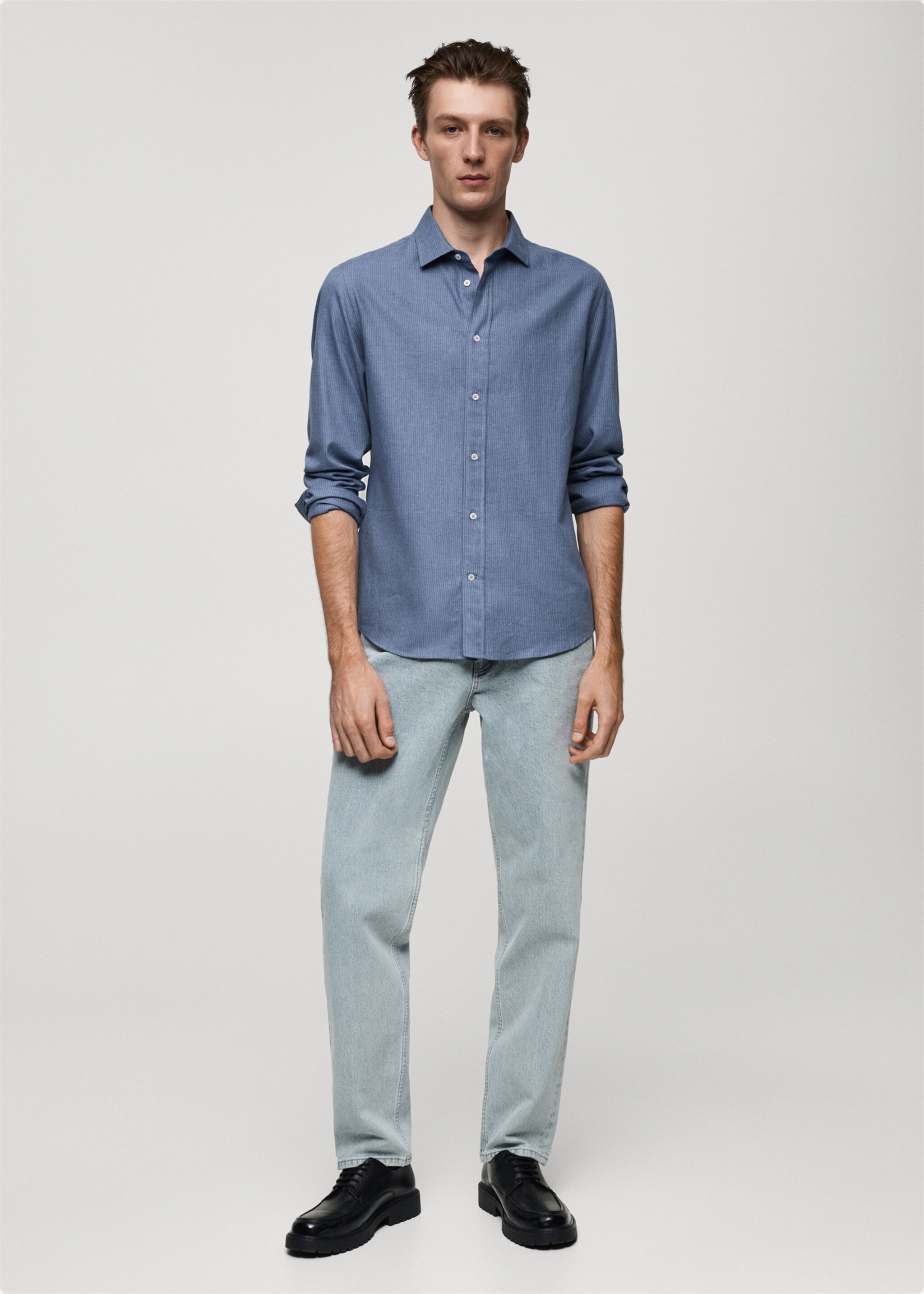 Camisa 100% algodón franela mil rayas - Plano general, Azul. Ref: 77057924-00.