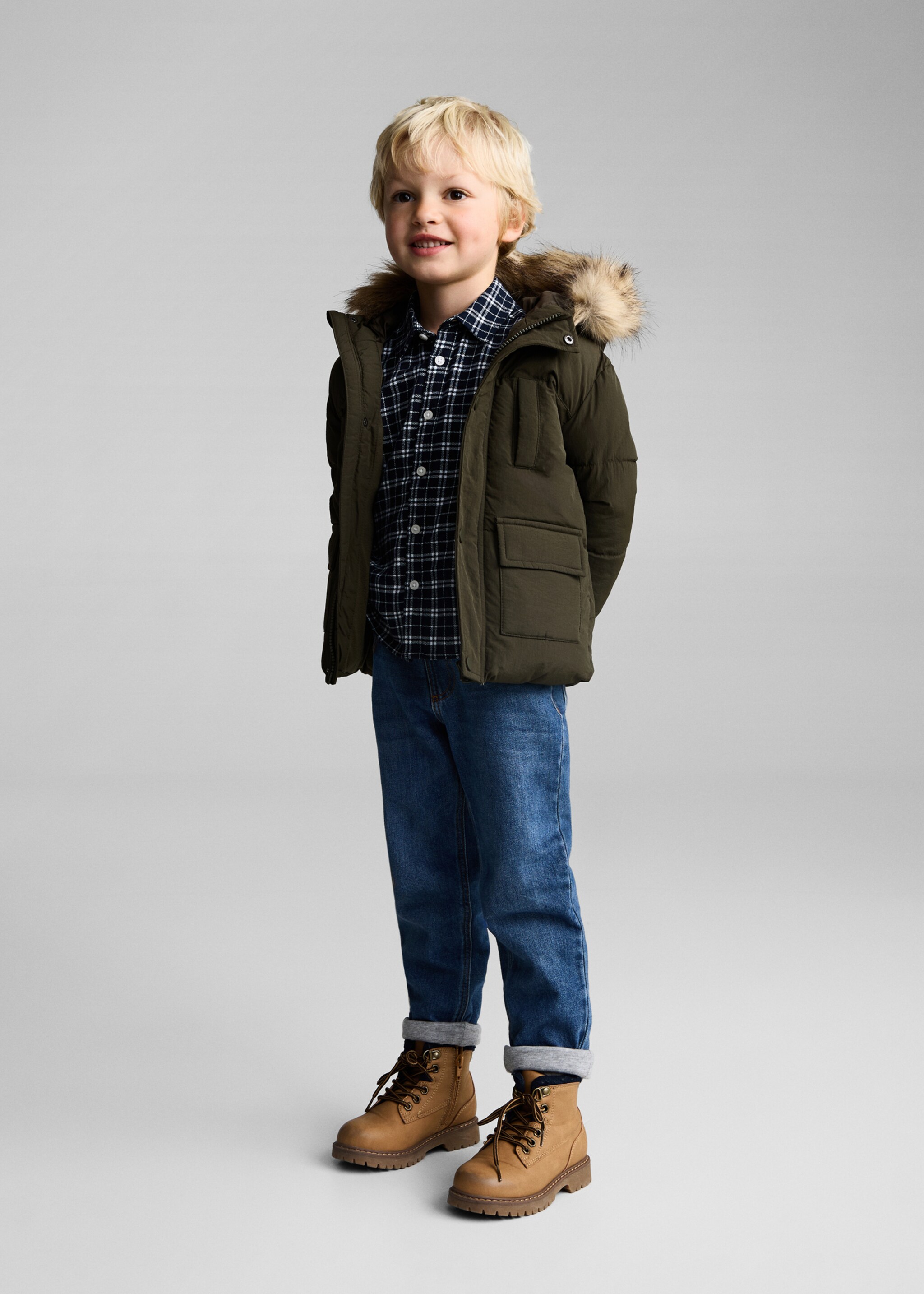 Steppanorak mit Fleece-Innenfutter - Allgemeine Ansicht, Khaki. Ref: 77057927-00.