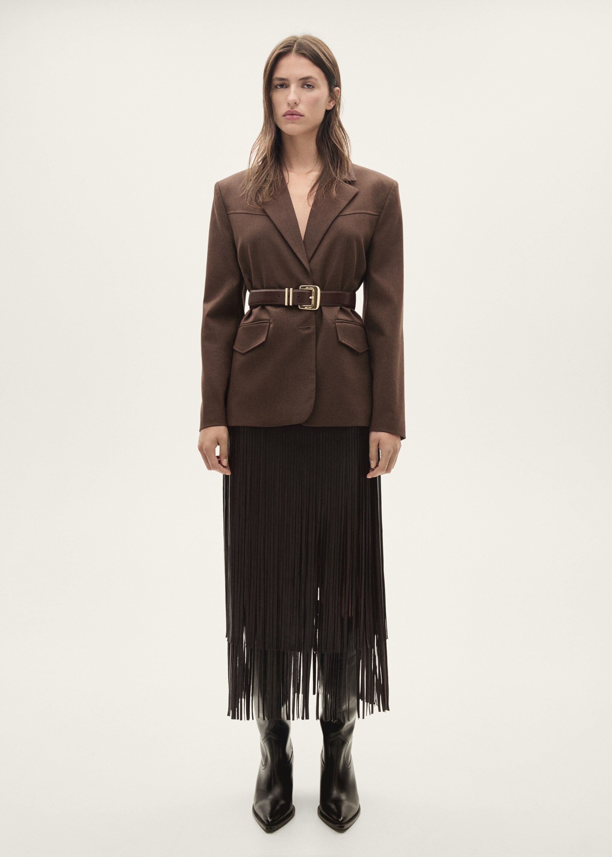 Leather-effect fringed skirt - General plane, Brown. Ref: 77058266-00.