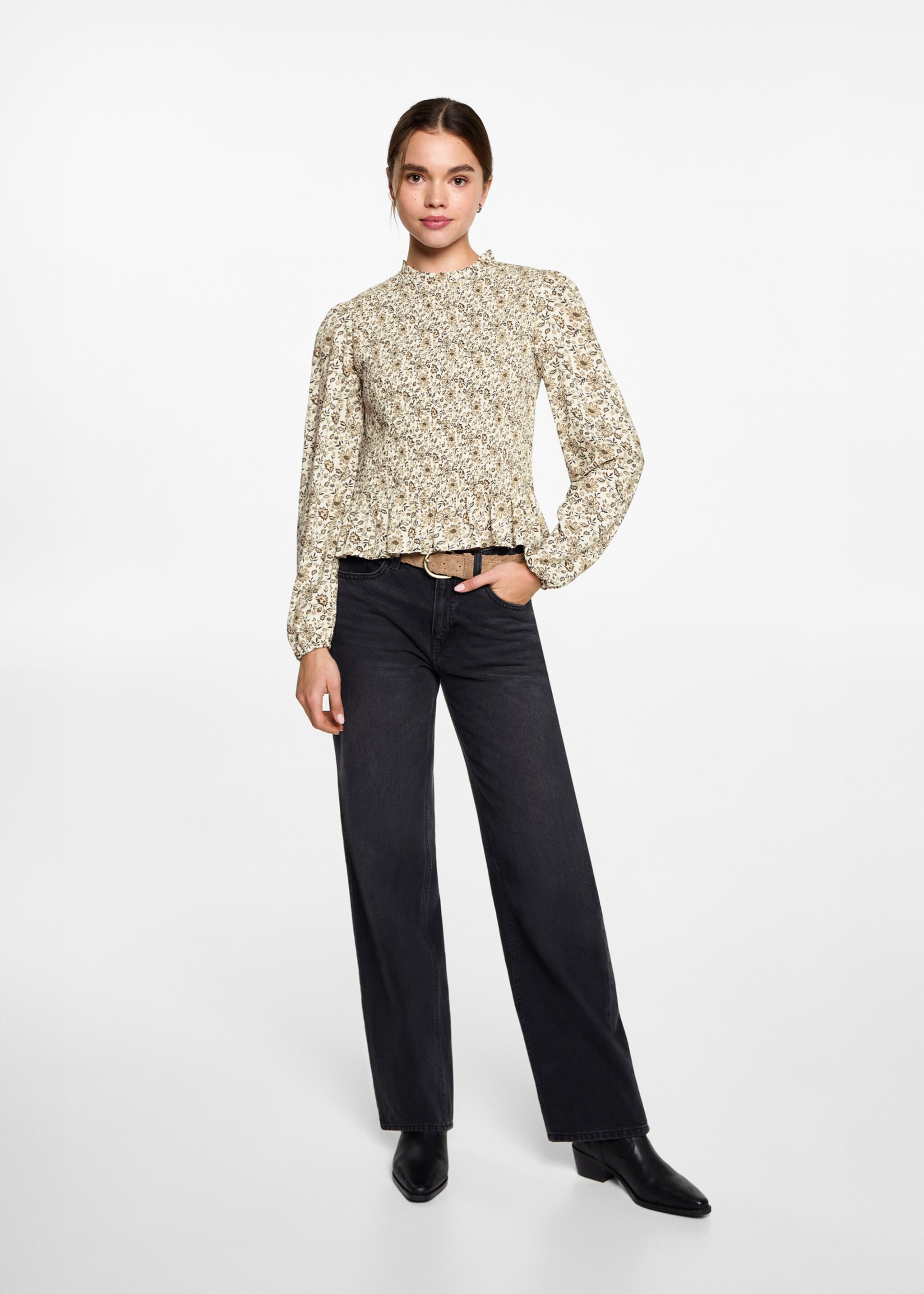 Floral gathered blouse - General plane, Off White. Ref: 77058281-00.