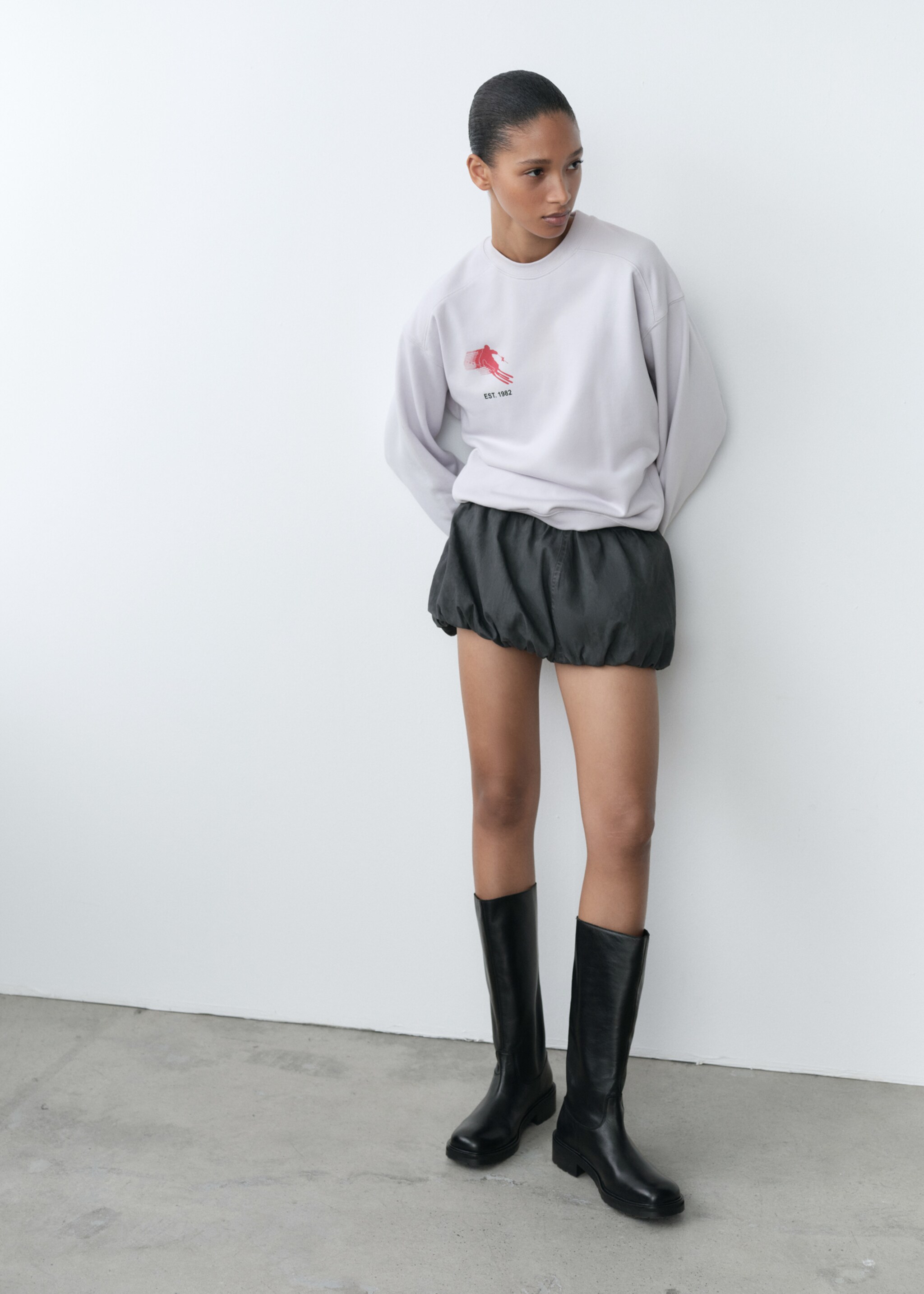 Katoenen sweatshirt met bedrukte boodschap - Overzichtstekening, Lichtgrijs. Ref: 77058633-00.