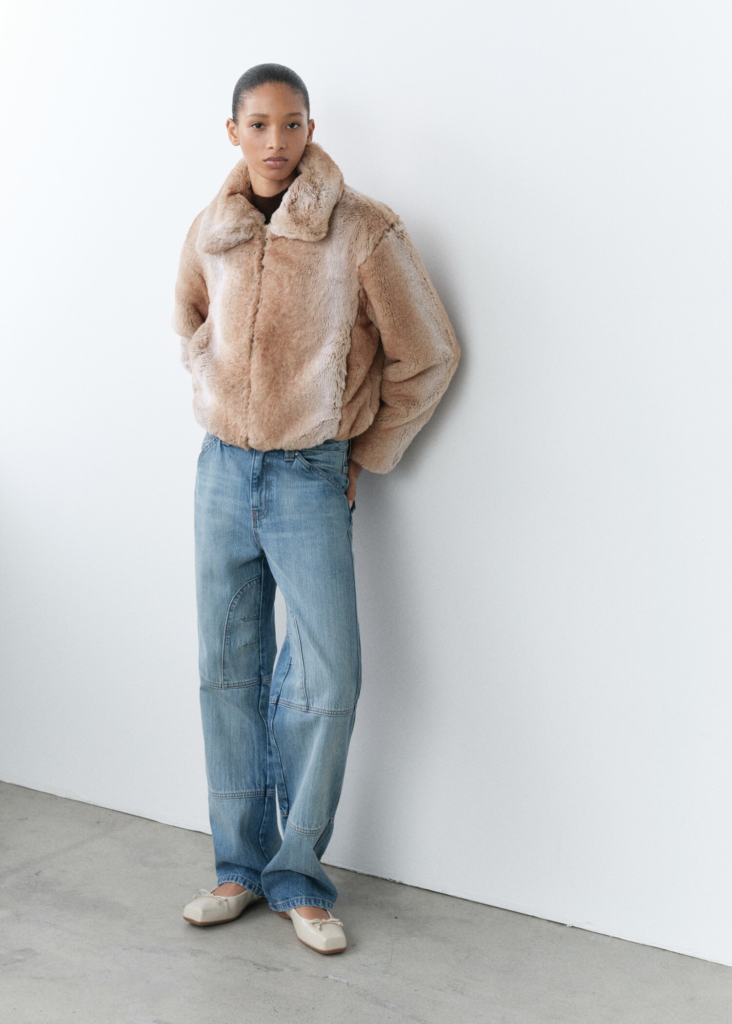 Fur-effect jacket with lapels - General plane
