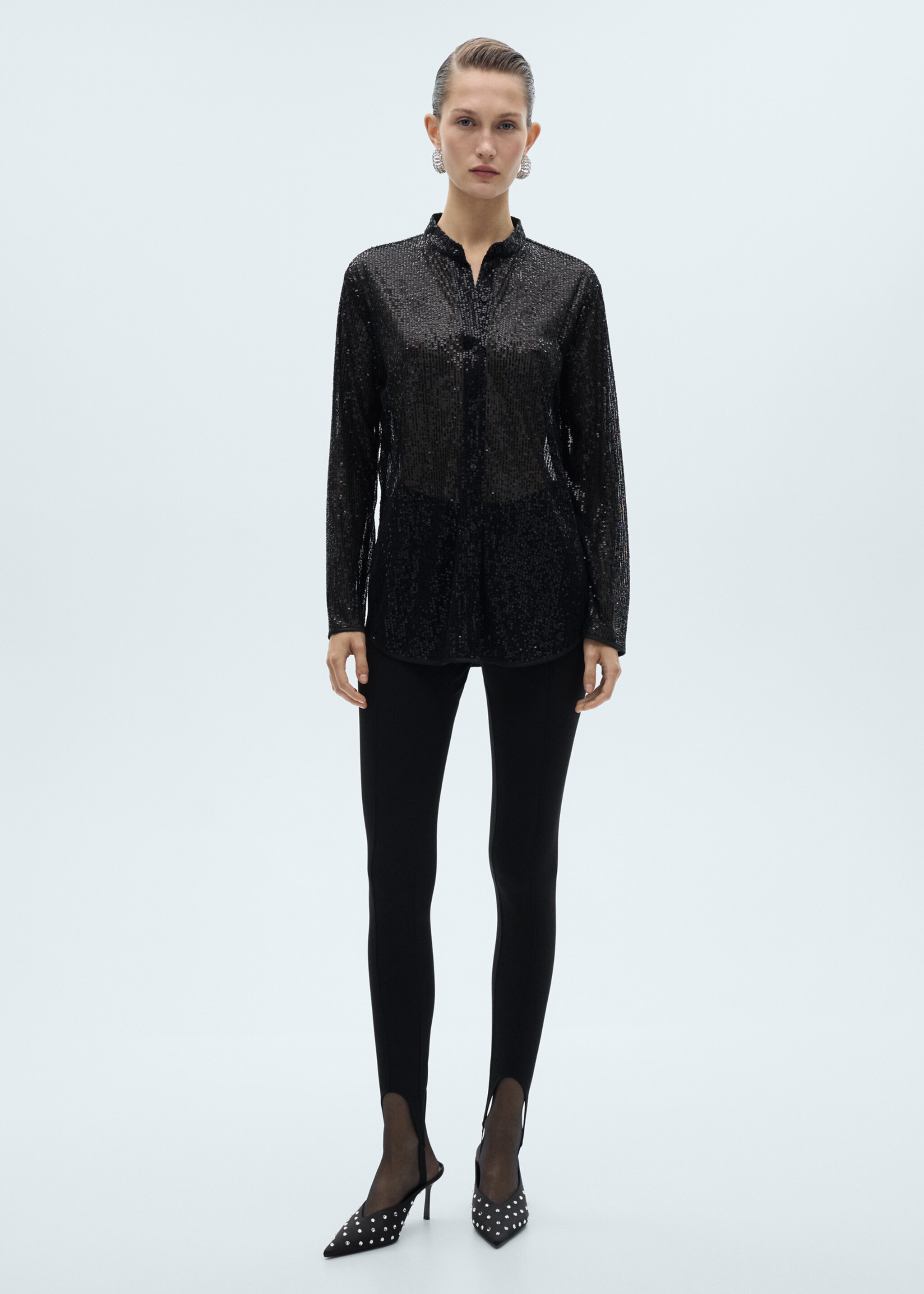 Semi-transparent sequined shirt - General plane, Black. Ref: 77059067-00.