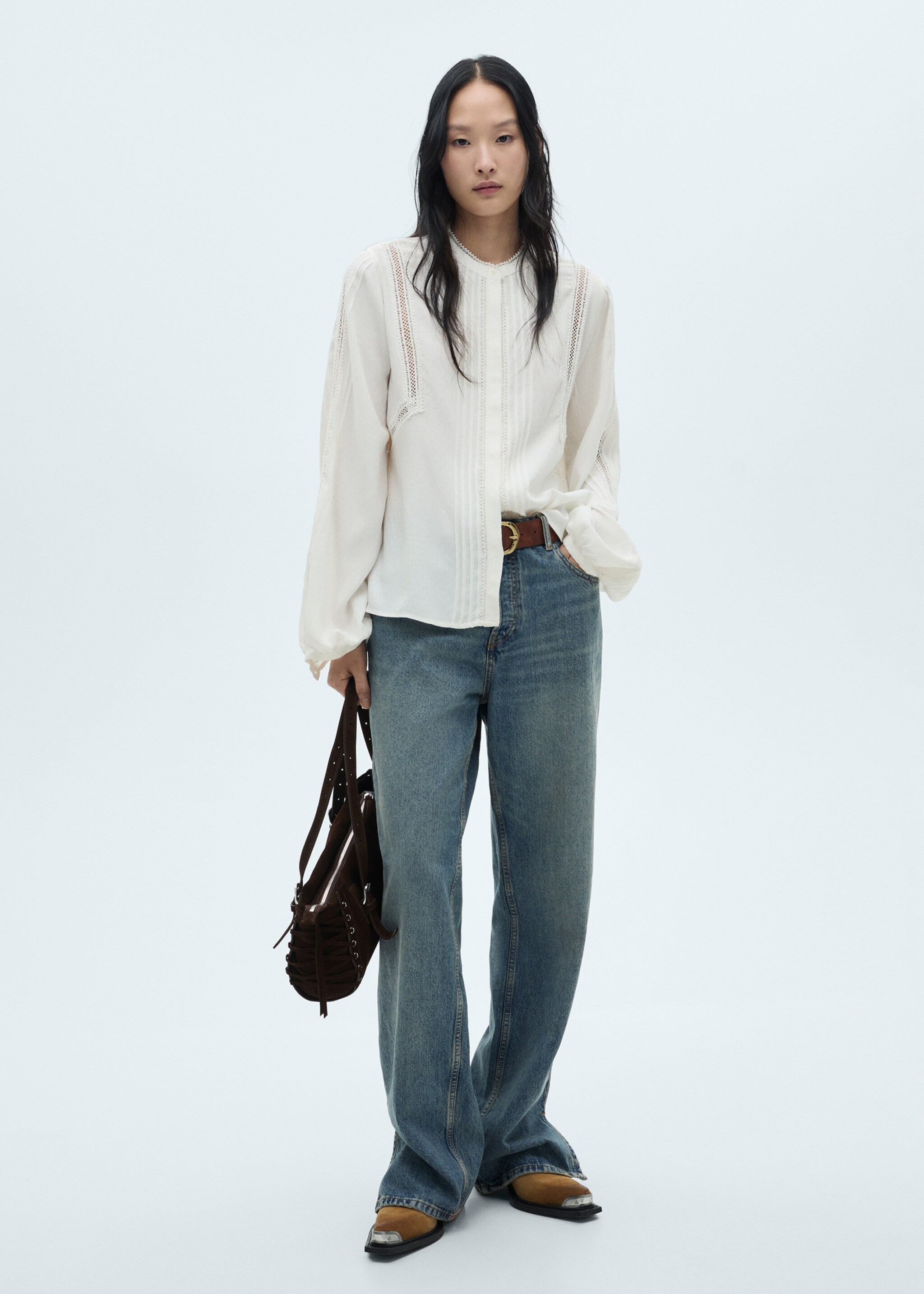 Openwork detail blouse - General plane, Off White. Ref: 77059074-00.