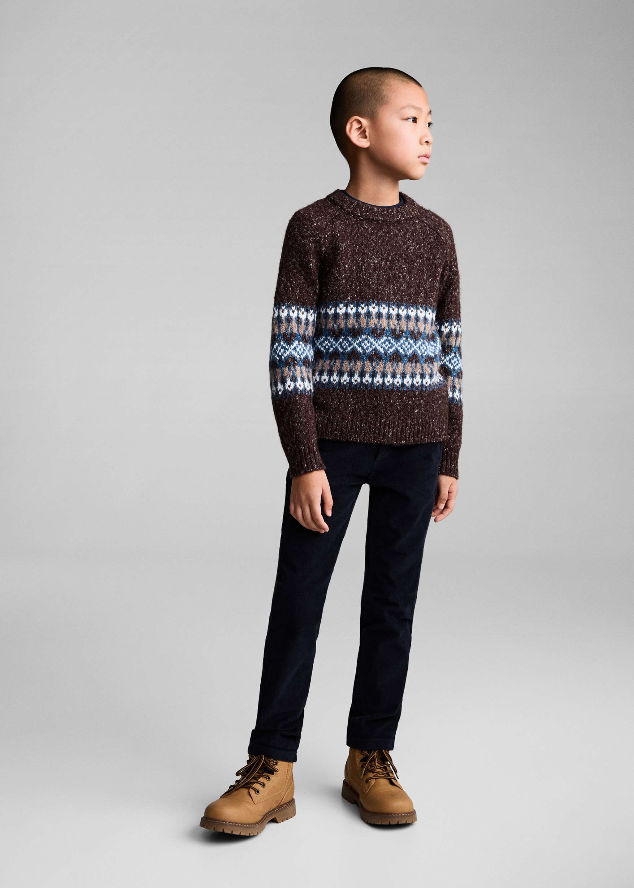 Jacquard knitted sweater - General plane, Maroon. Ref: 77059243-00.