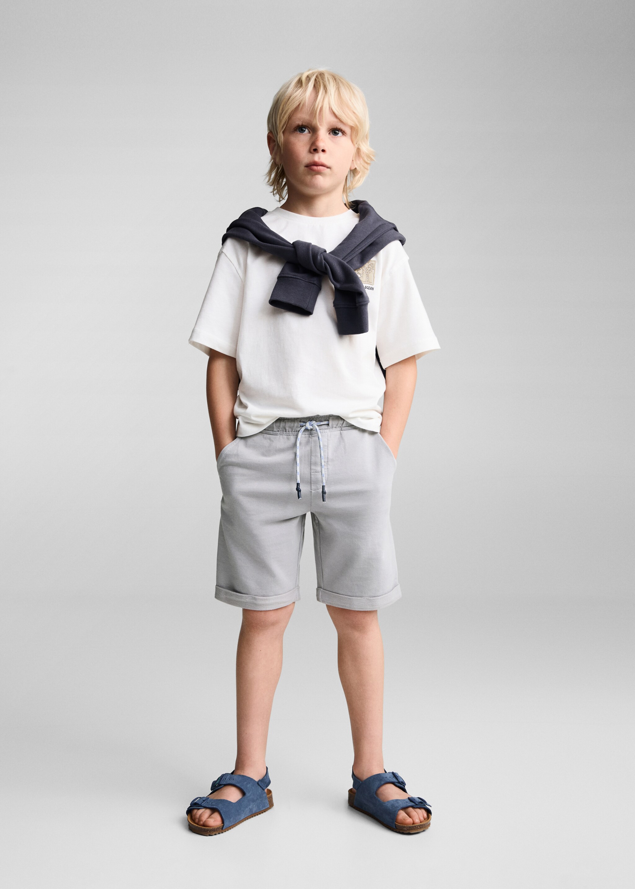 Elastic waist cotton Bermuda shorts - General plane, Grey. Ref: 77060359-00.