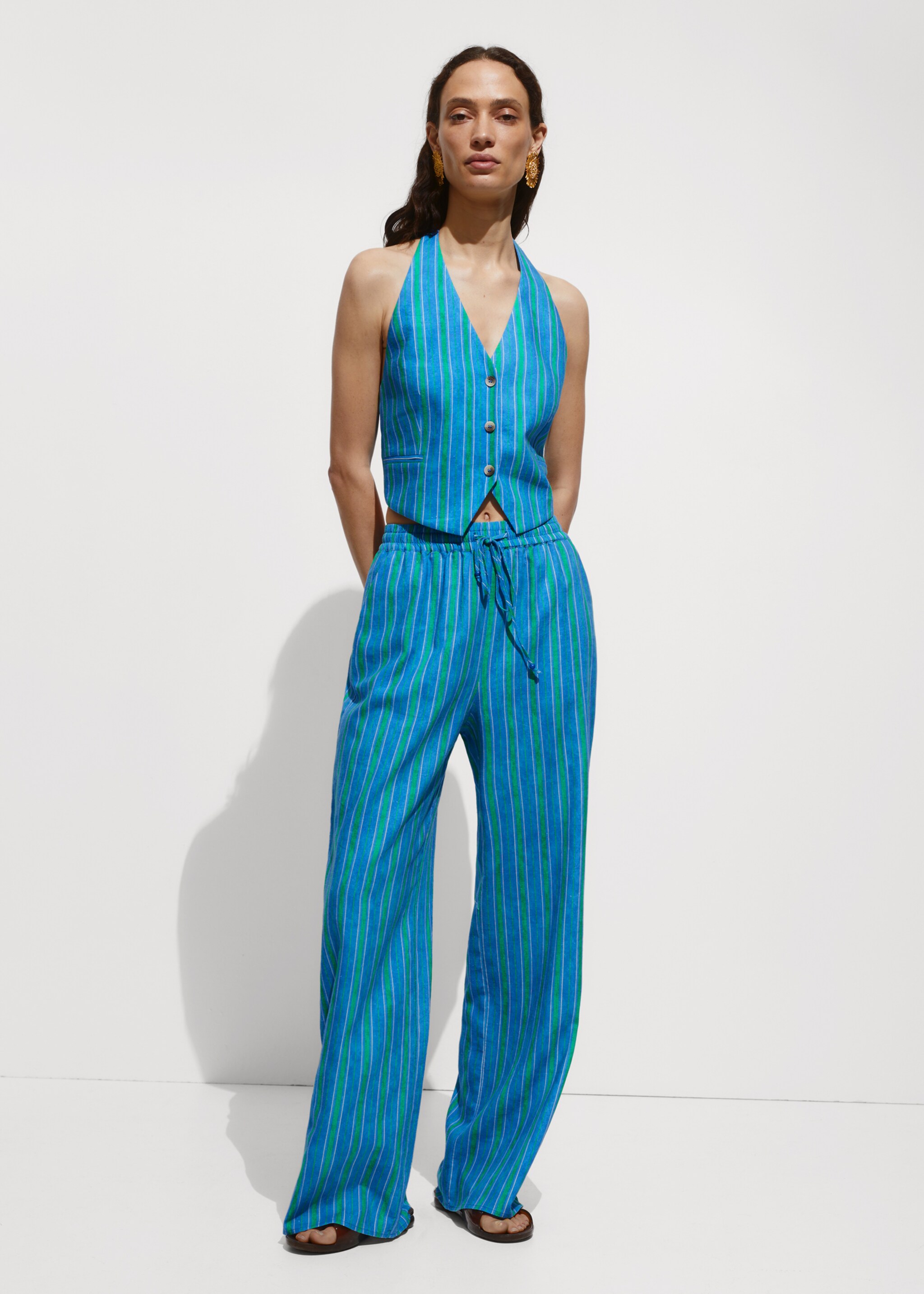 Linen stripe-printed waistcoat - General plane