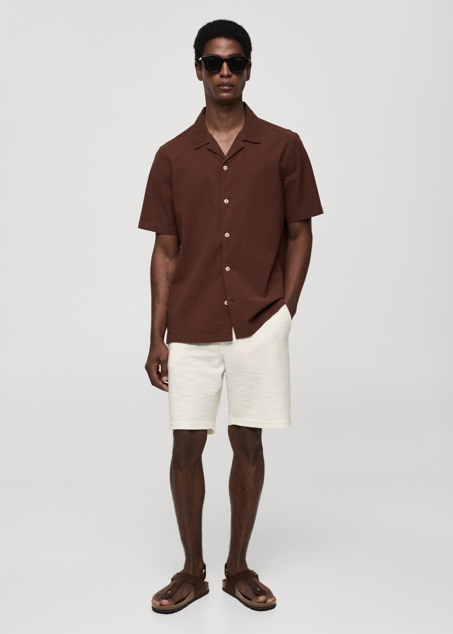 Textured cotton bermuda shorts with drawstring - General plane