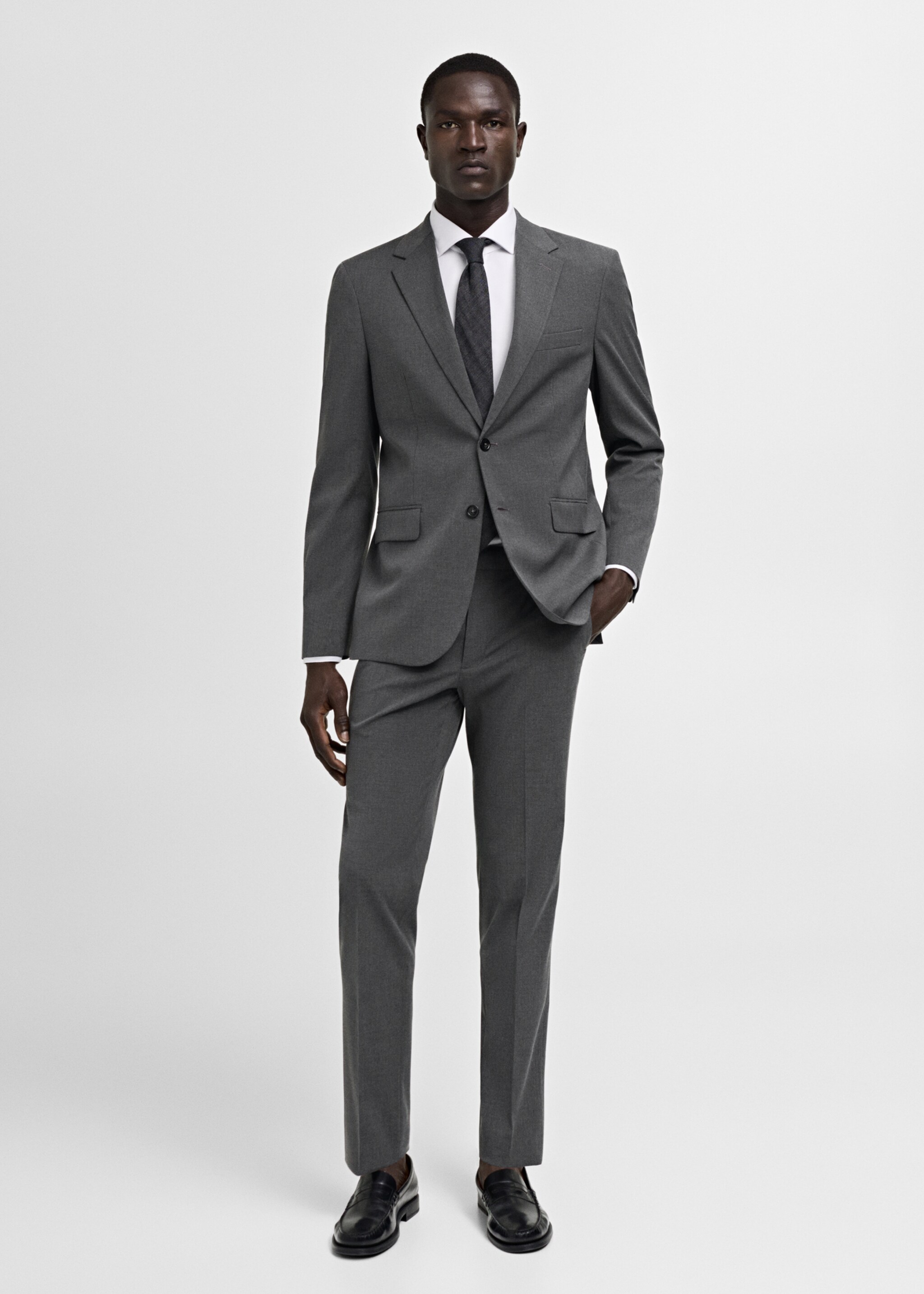 Stretch-fabric slim-fit suit jacket - General plane, Grey. Ref: 77060568-00.