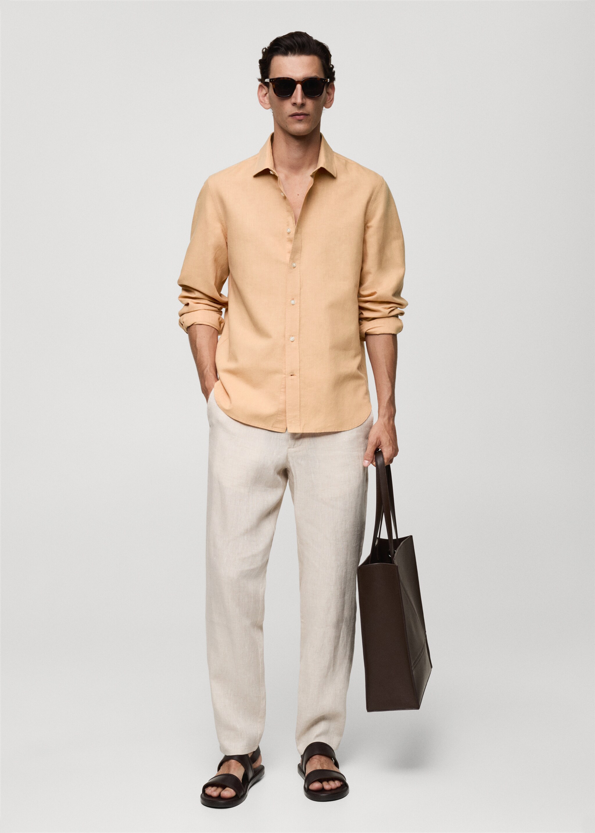 Classic-fit linen-blend shirt - General plane, Peach. Ref: 77060583-00.