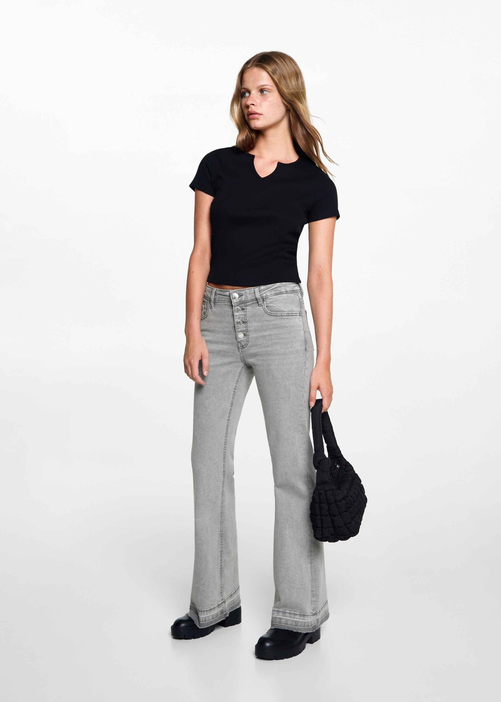 Flared Jeans mit Knöpfen - Allgemeine Ansicht, Denim Grau. Ref: 77060605-00.