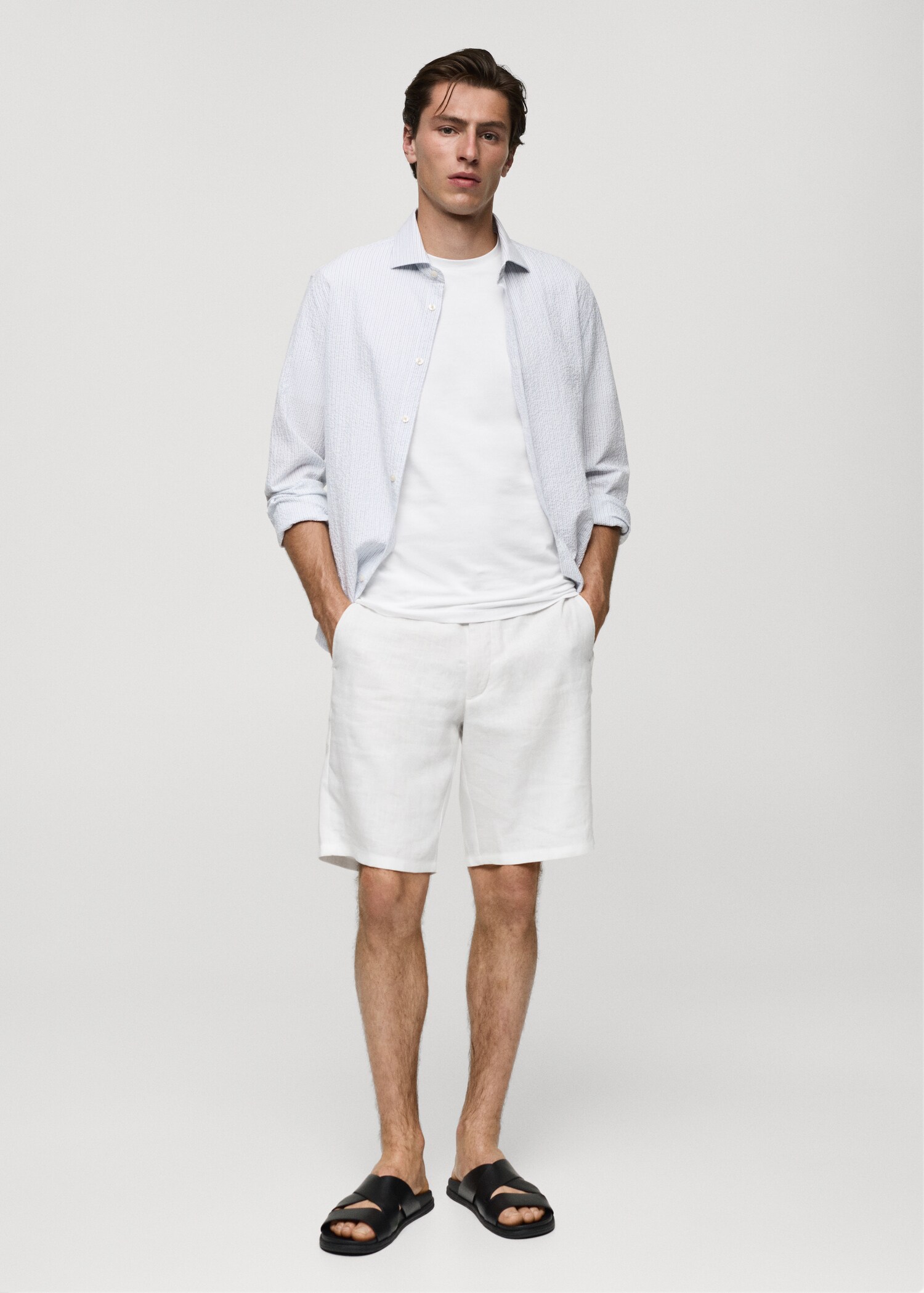 Regular-fit striped seersucker cotton shirt - General plane