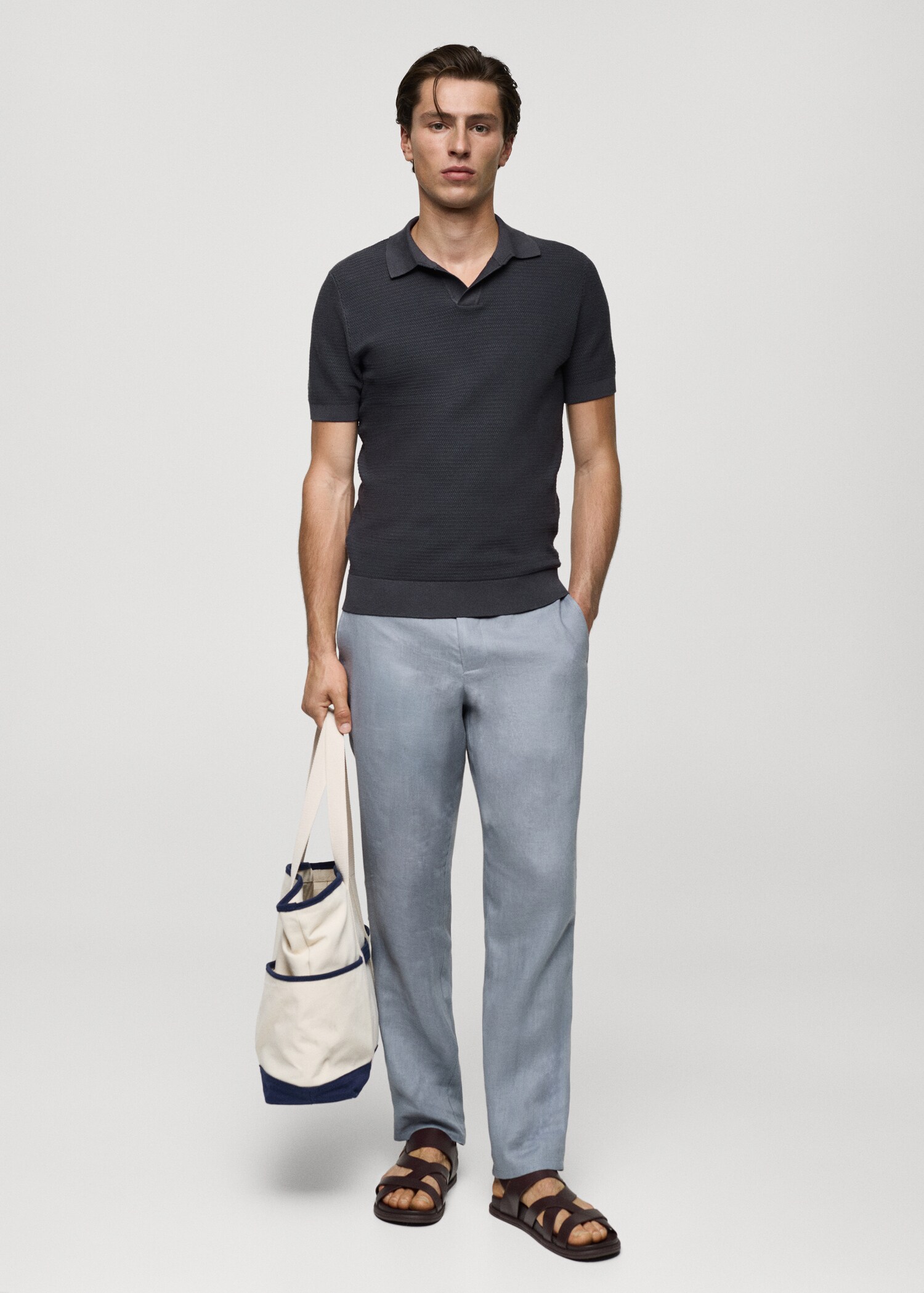 Poloshirt aus Baumwolle mit Tencel in Flechtoptik - Allgemeine Ansicht
