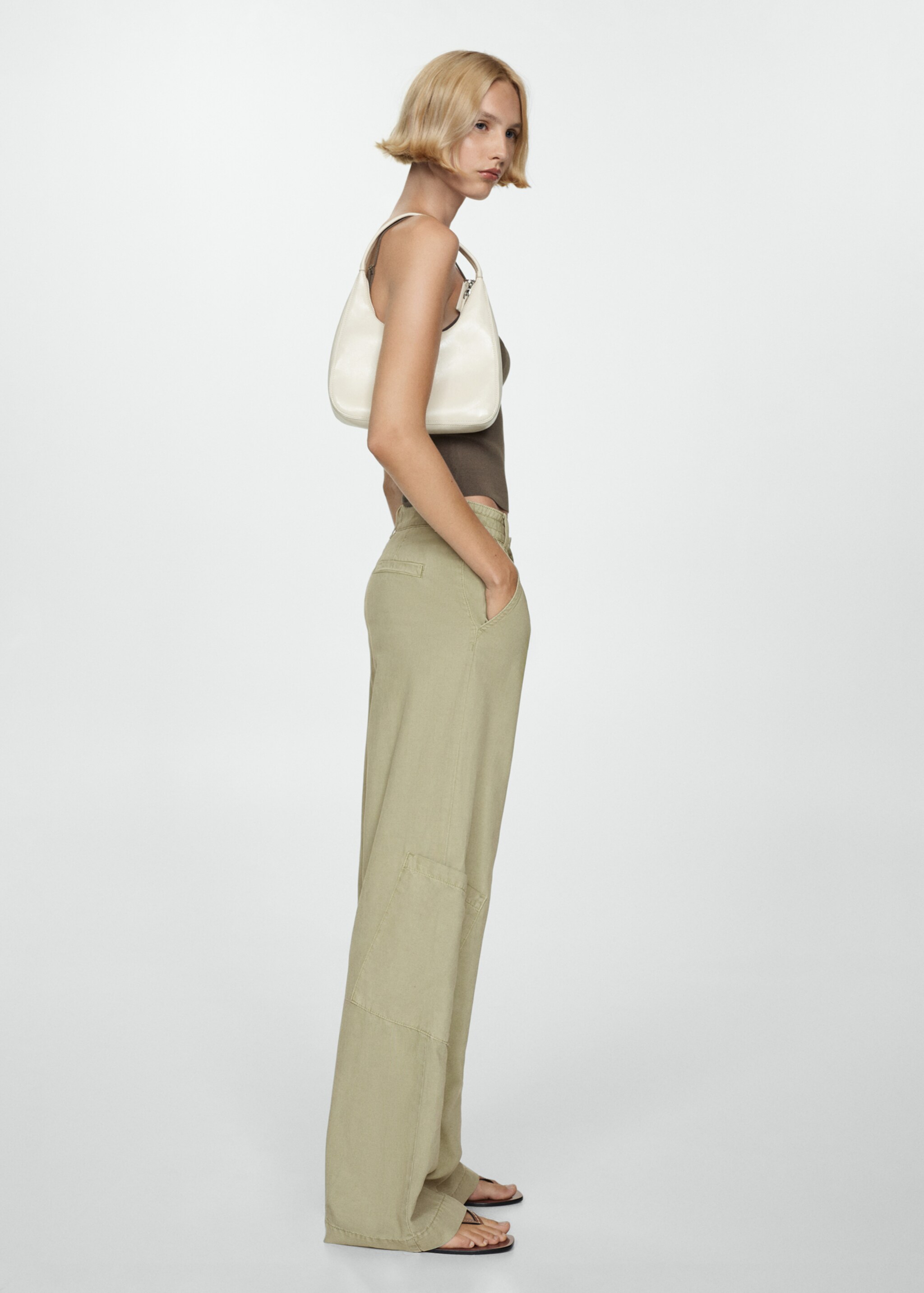 Pantalon Lyocell cordon de serrage - Plan général, Kaki. Ref: 77062915-00.