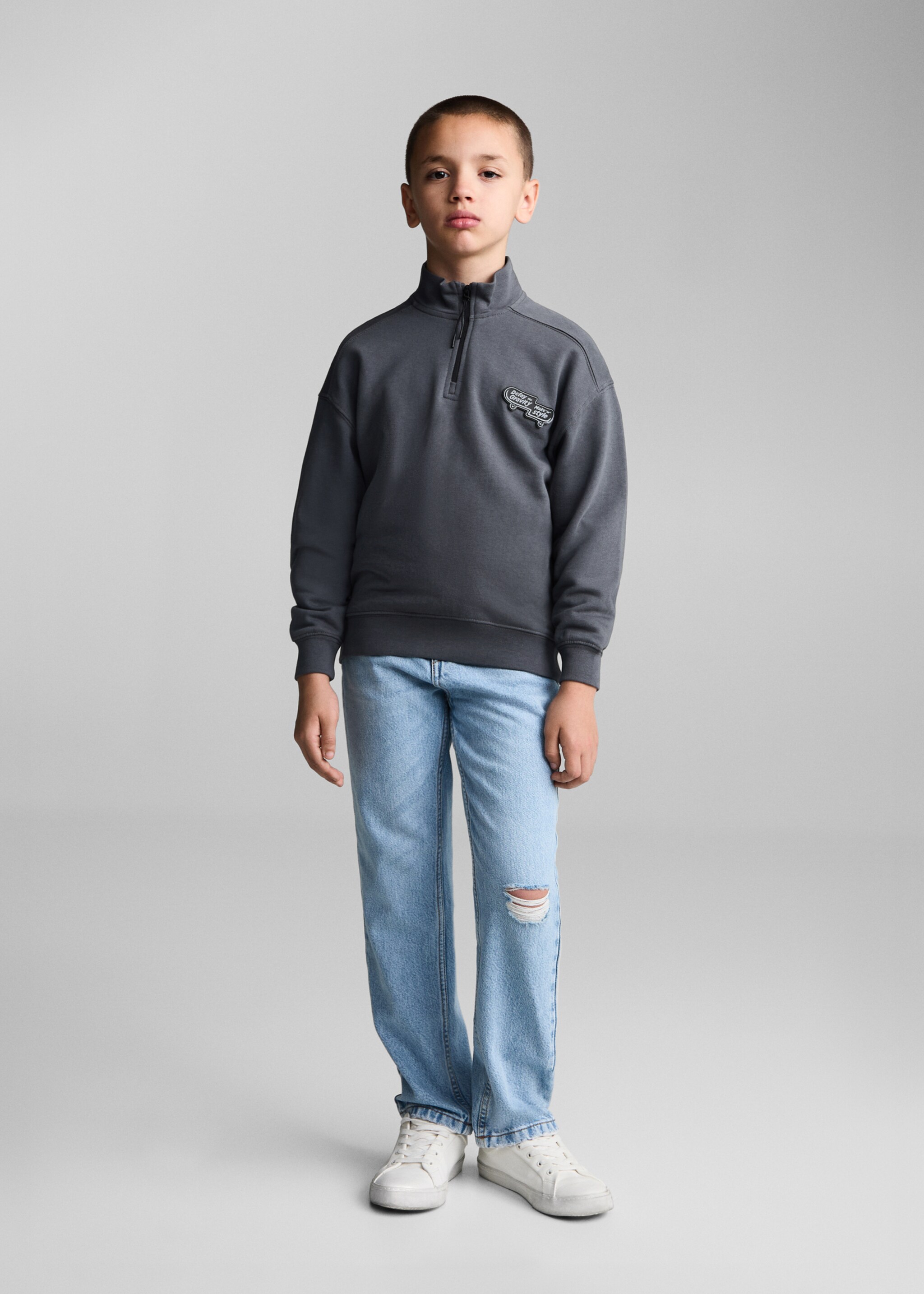 Bluza bawełniana ze wzorem - Plan ogólny, Antracytowy. Ref: 77062921-00.