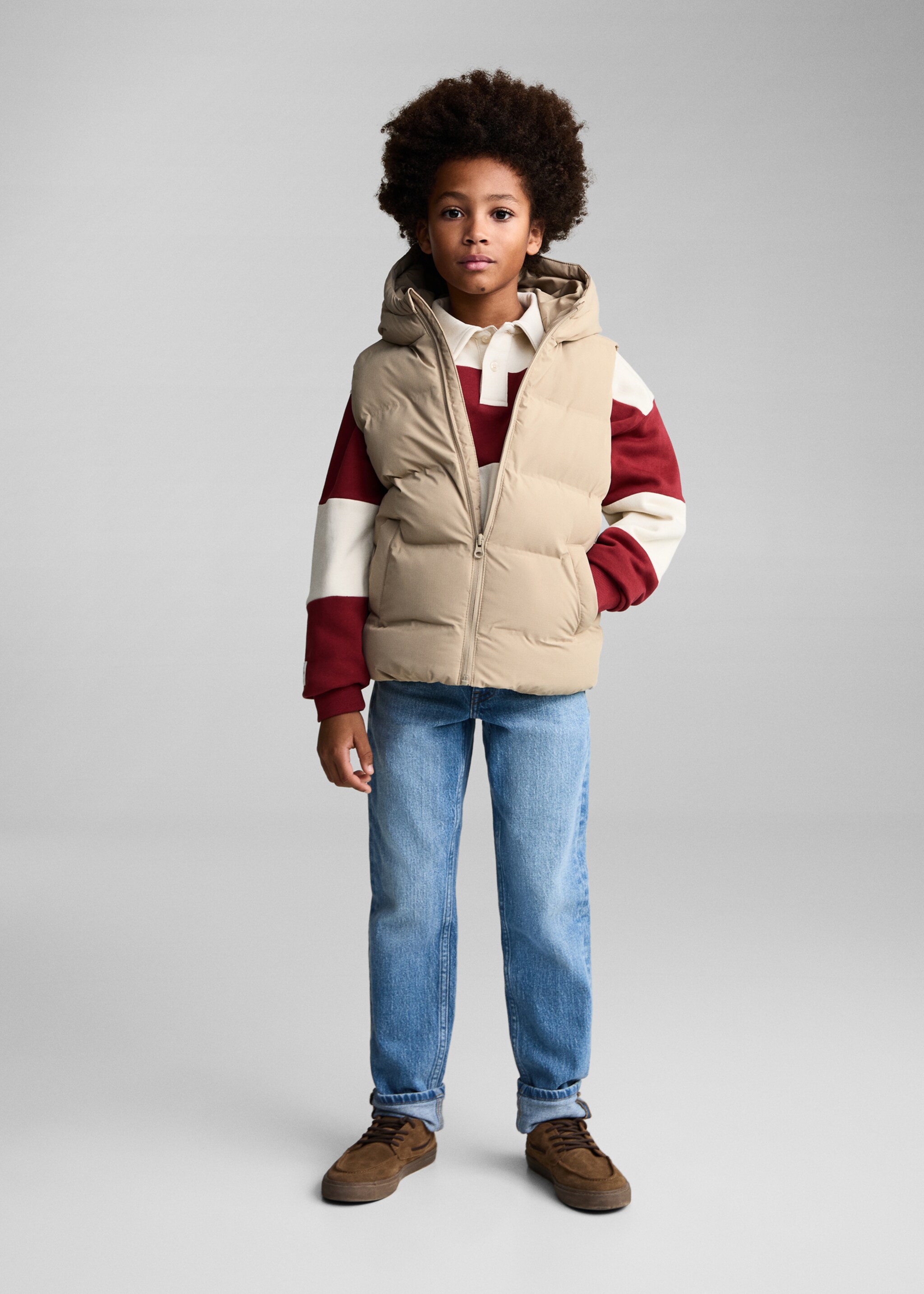 Quilted gilet with hood - General plane, Ice Grey. Ref: 77063665-00.