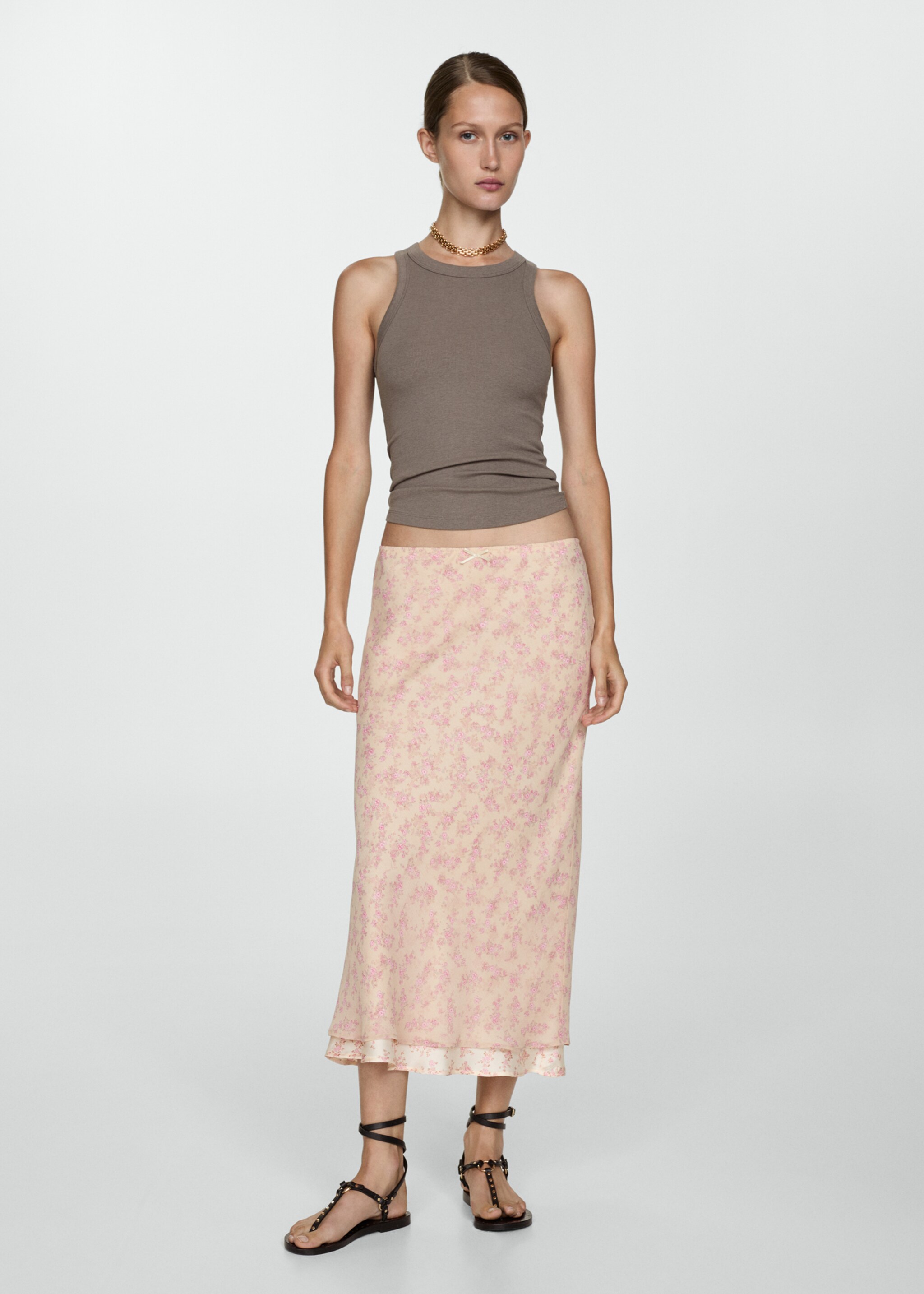 Bawełniany ściągaczowy top - Plan ogólny, Średni Brązowy. Ref: 77064022-00.