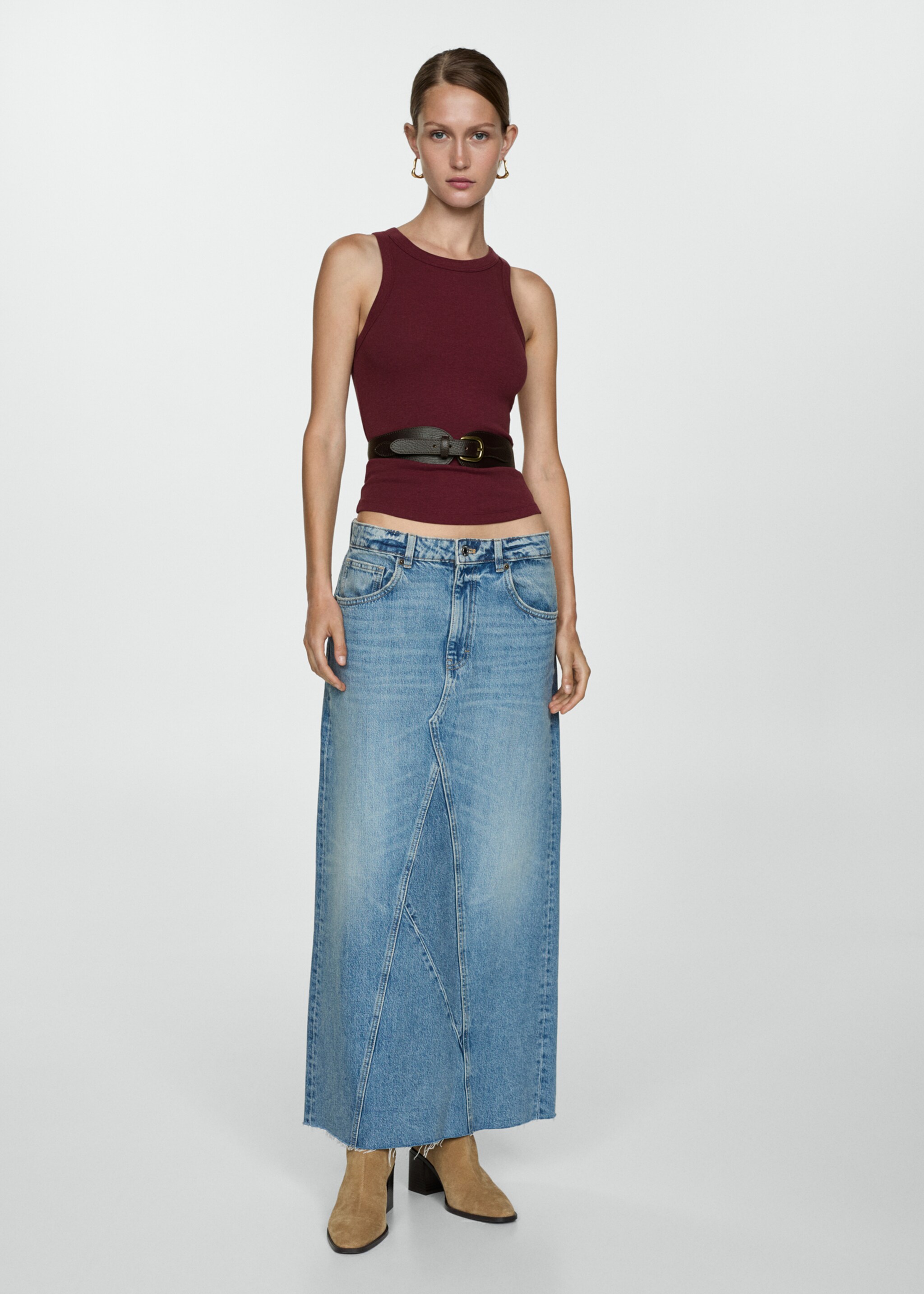 Ribbed cotton-blend top - General plane, Burgundy. Ref: 77064022-00.