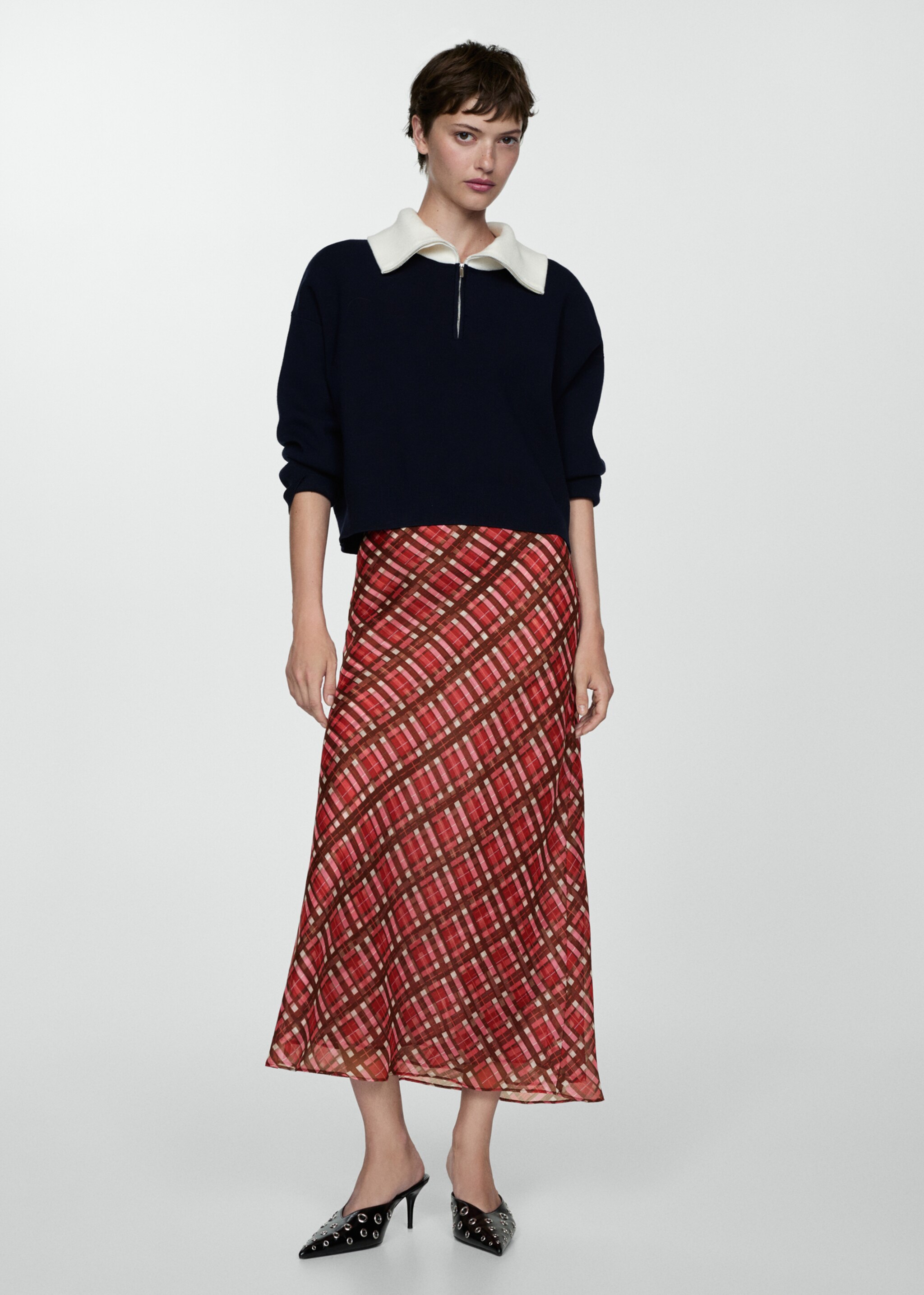 Checked long skirt - General plane, Maroon. Ref: 77064023-00.