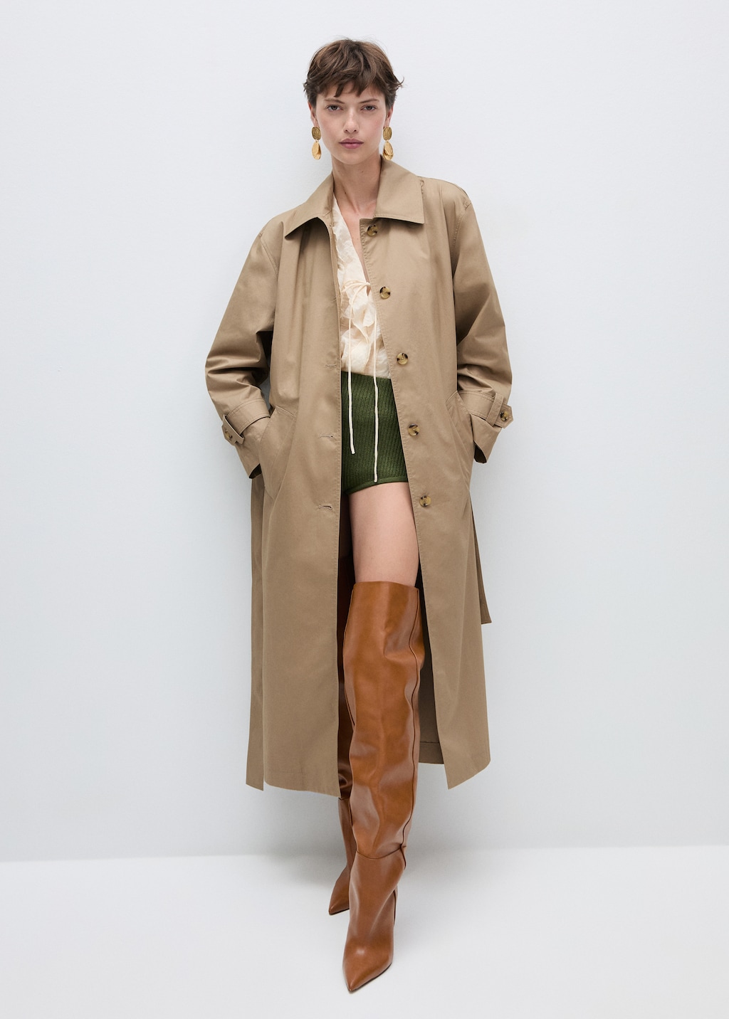 Cotton trench coat with shirt collar - Women | MANGO OUTLET USA