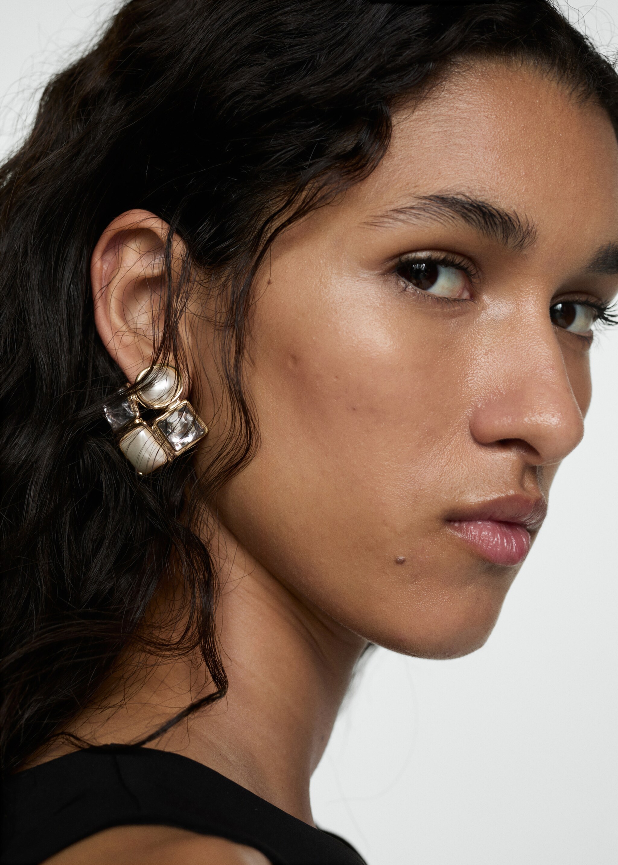 Combined square earrings - General plane, Gold. Ref: 77064035-00.