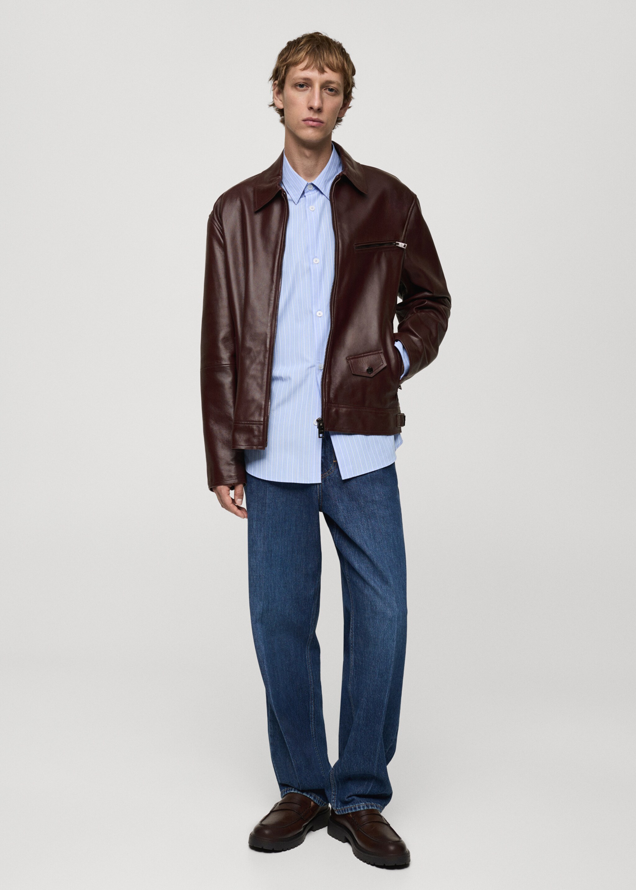 Blouson 100 % cuir nappa - Plan général, Bordeaux. Ref: 77064434-00.