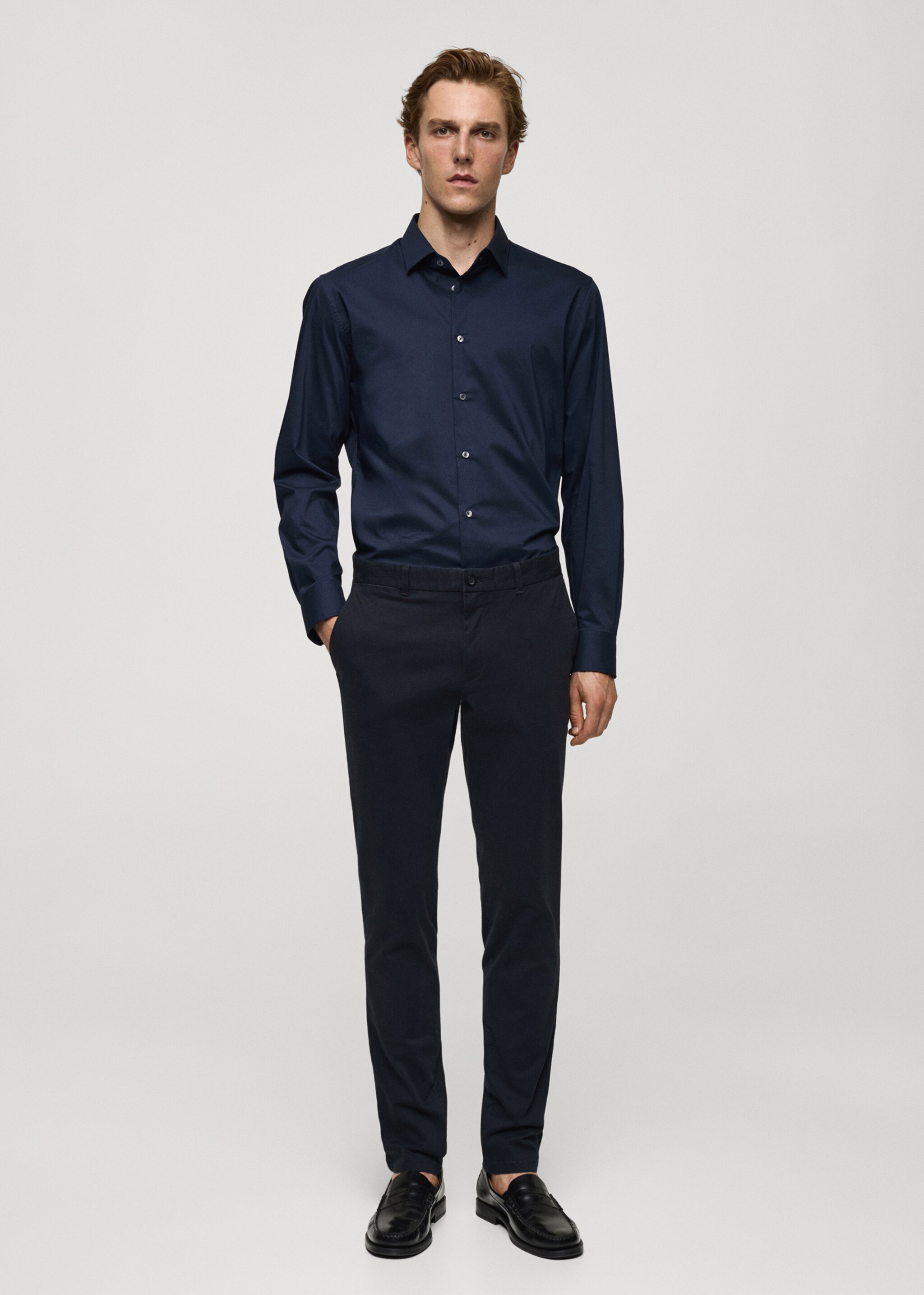 Cămașă regular fit din bumbac stretch - Plan general, Bleumarin închis. Ref: 77064436-00.