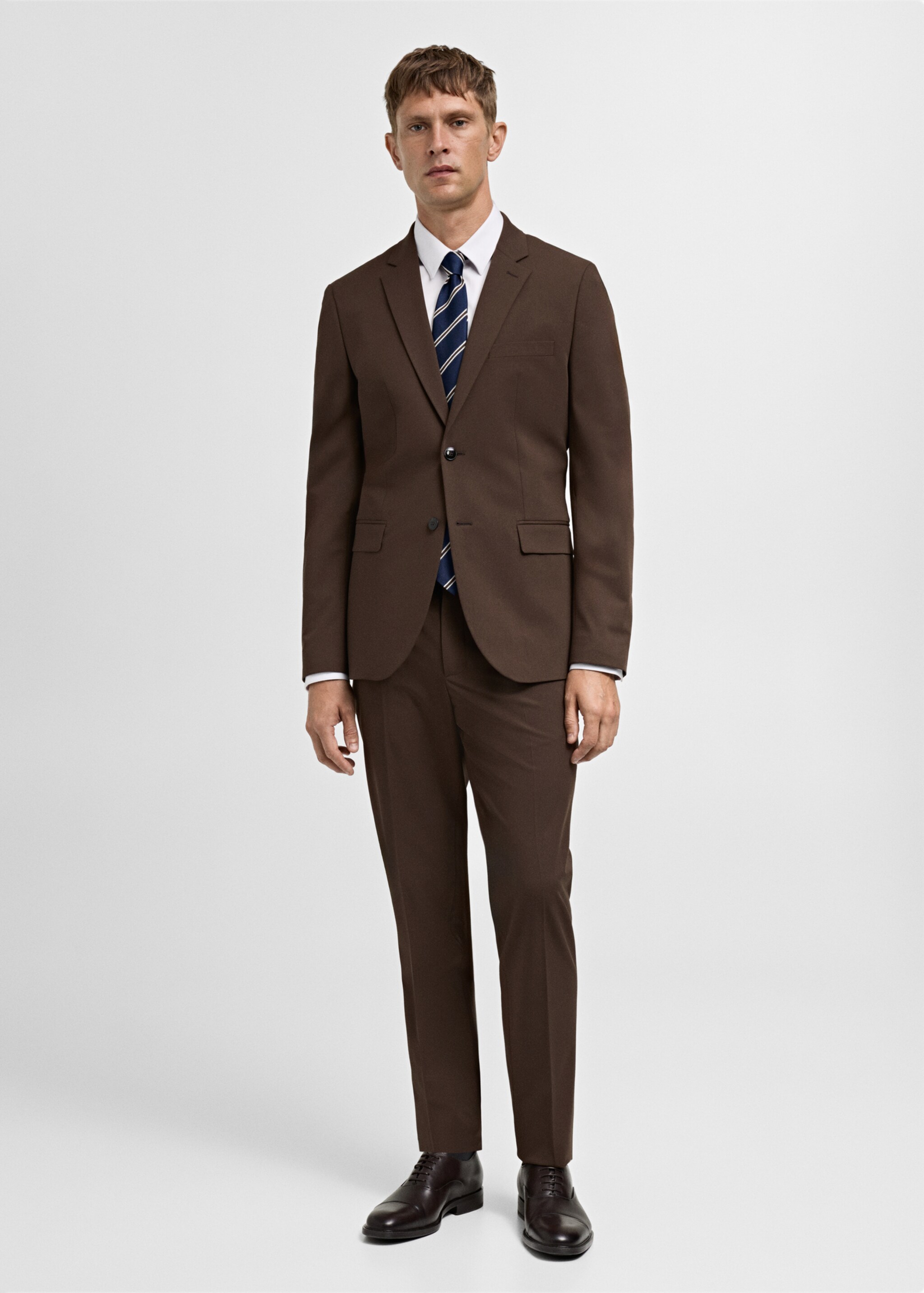Super slim-fit suit jacket in stretch fabric - General plane, Tobacco Brown. Ref: 77064439-00.