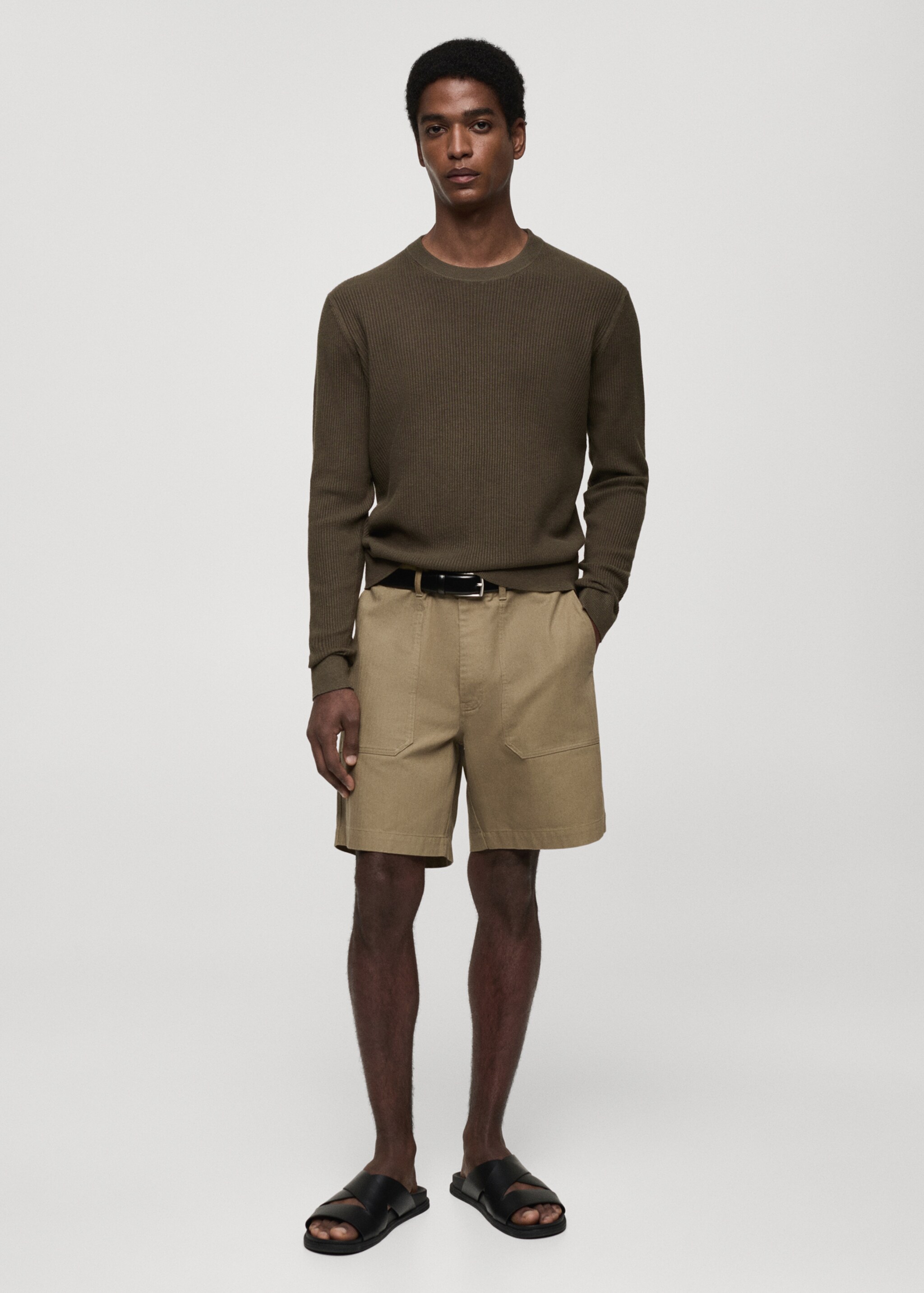 Pullover maglia cotone coste - Piano generale, Kaki. Ref: 77064443-00.