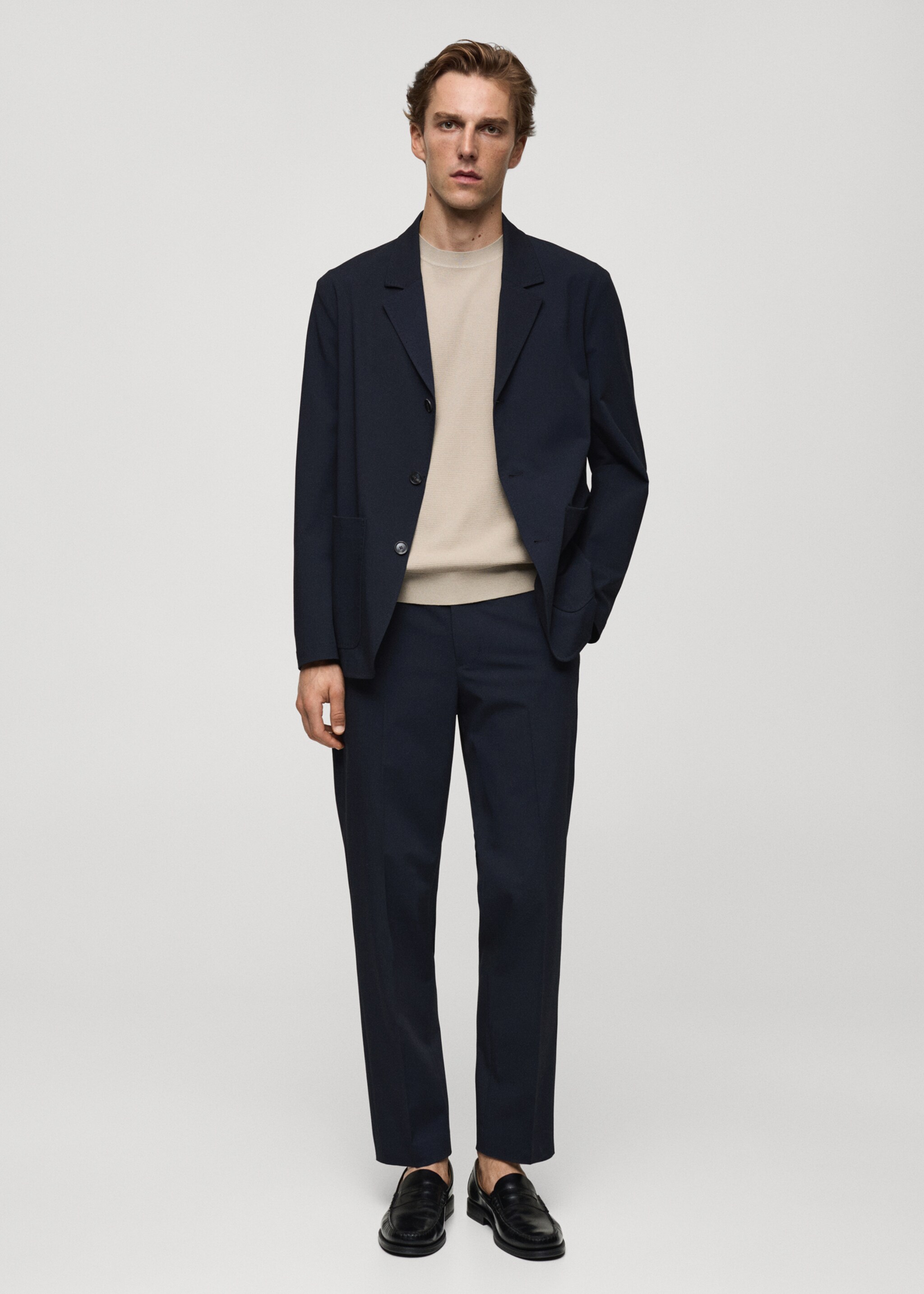 Americana vestit slim fit butxaques - Pla general, Blau marí fosc. Ref: 77064444-00.
