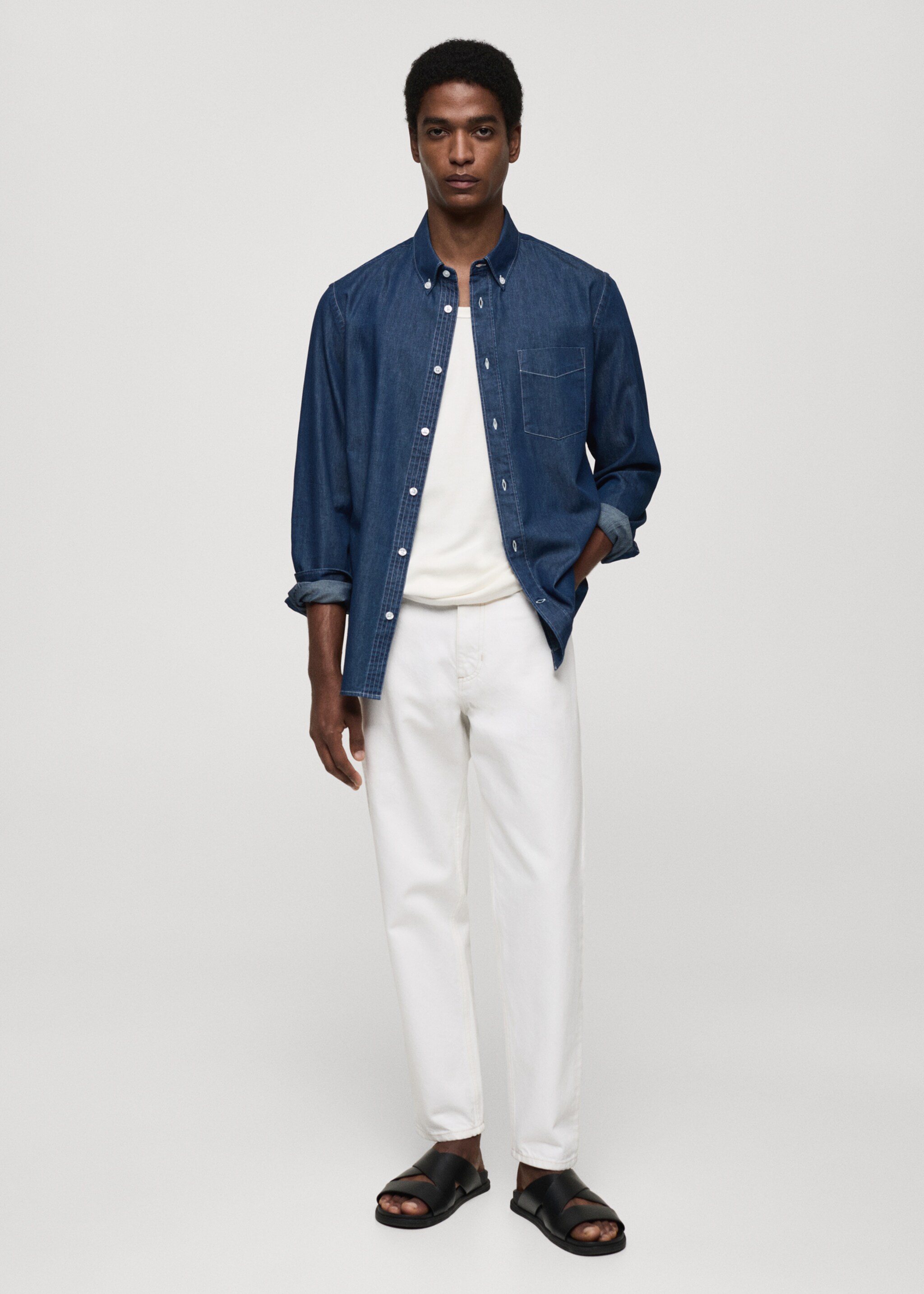 Regular-Fit-Hemd aus Baumwoll-Chambray - Allgemeine Ansicht, Dunkelblau. Ref: 77064446-00.
