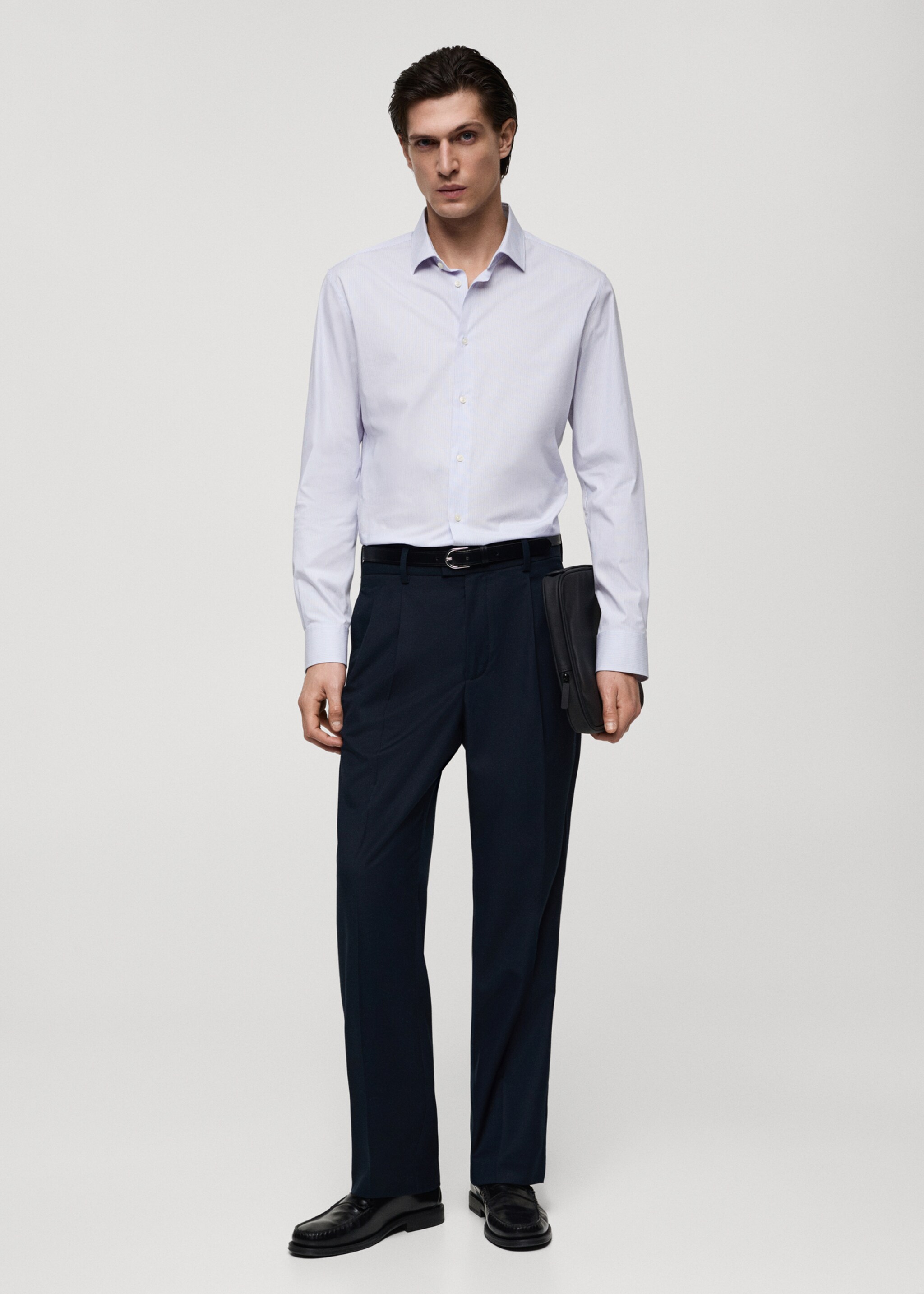 Slim fit fine-striped cotton shirt - General plane, White. Ref: 77064448-00.