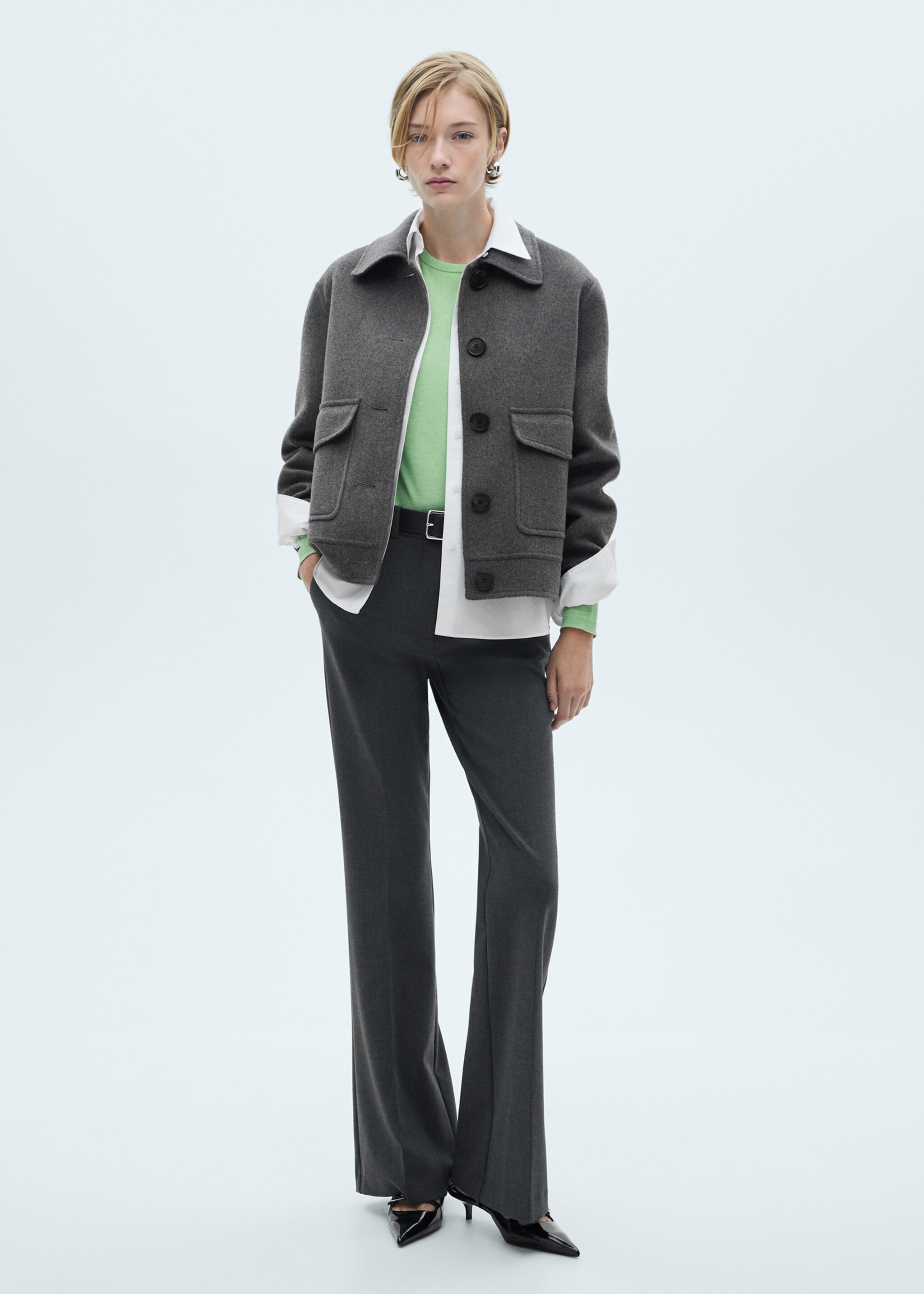 Wool jacket with pockets - General plane, Grey. Ref: 77065633-00.