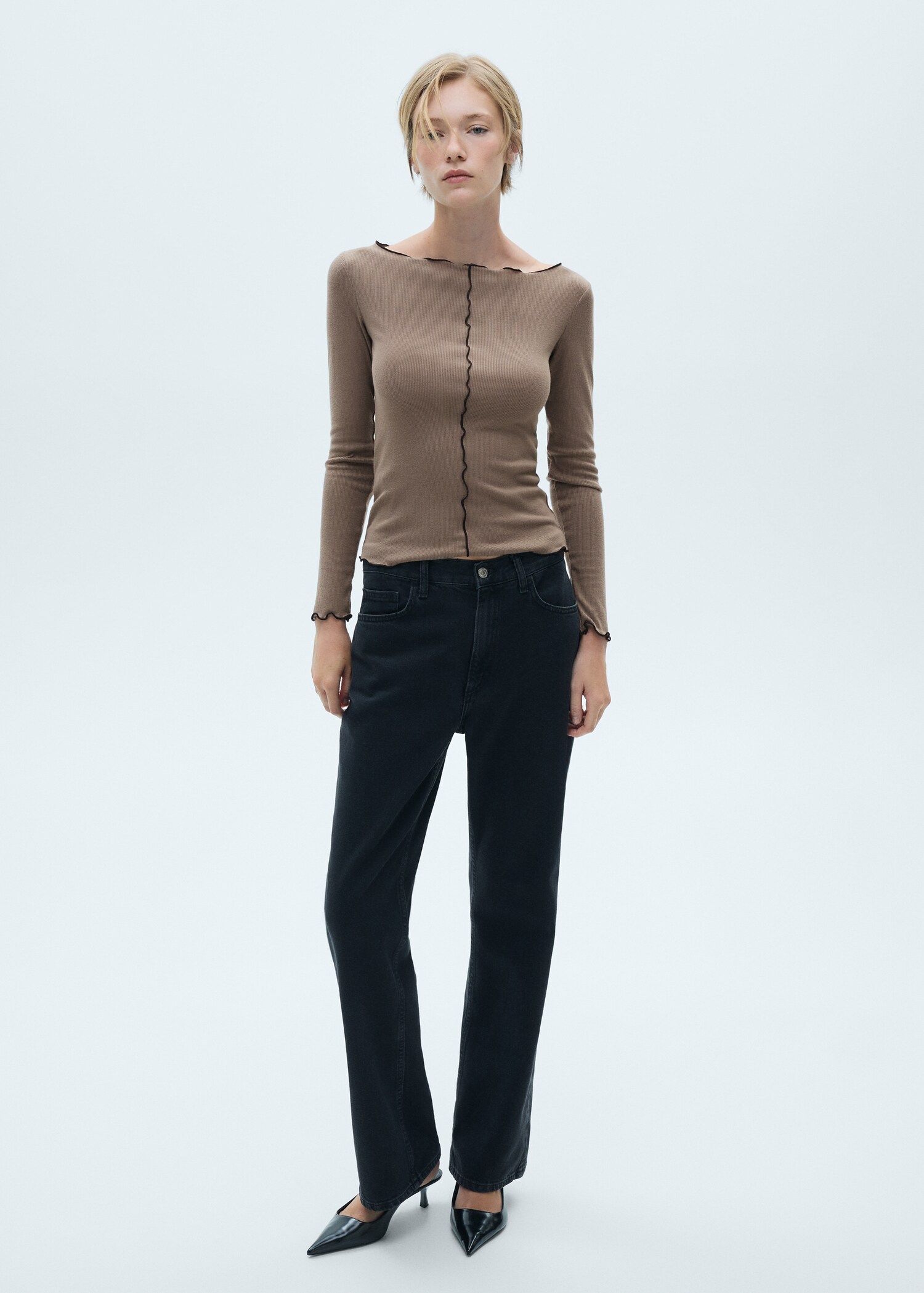 Langarm-T-Shirt mit Ziernähten - Allgemeine Ansicht