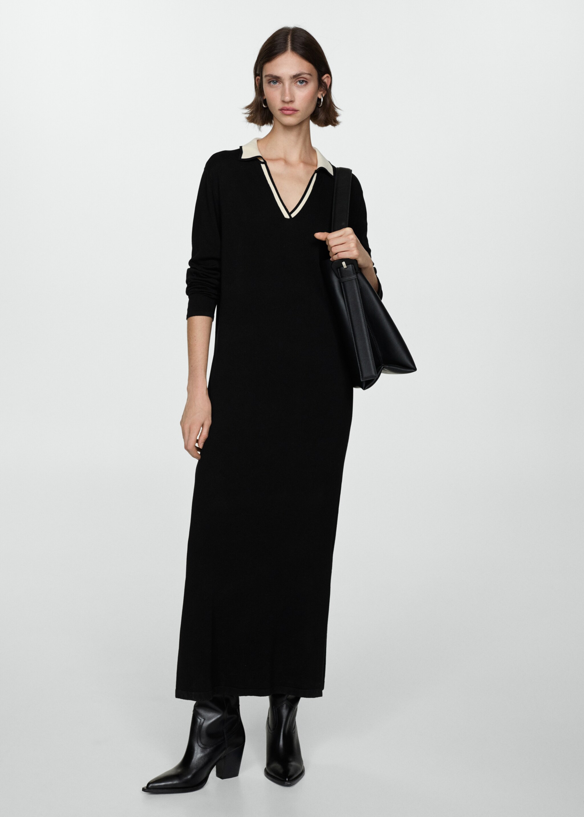Contrast collar knit dress - General plane, Black. Ref: 77065977-00.