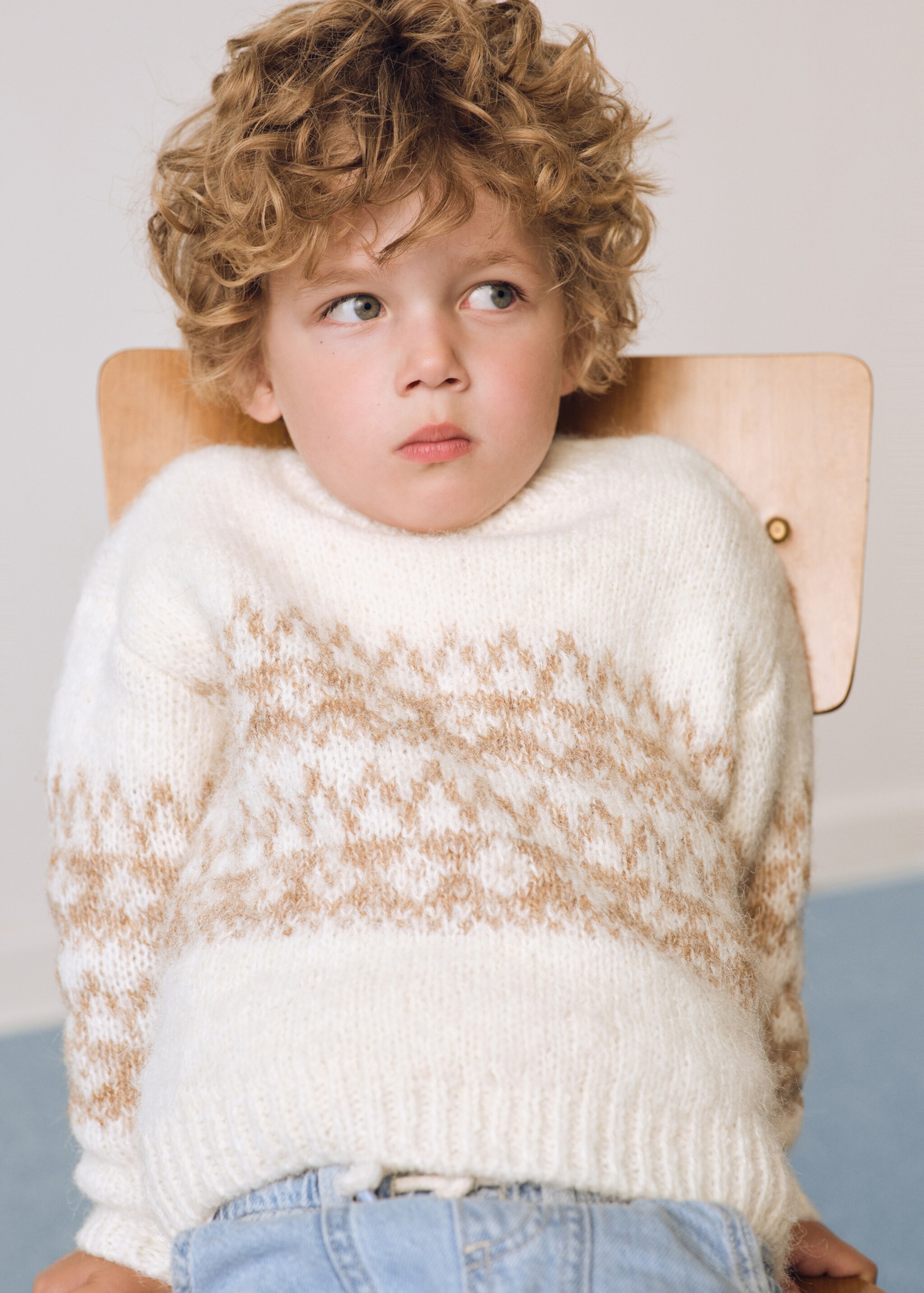 Strickpullover mit Jacquardmuster - Allgemeine Ansicht, Cremeweiß. Ref: 77066344-00.