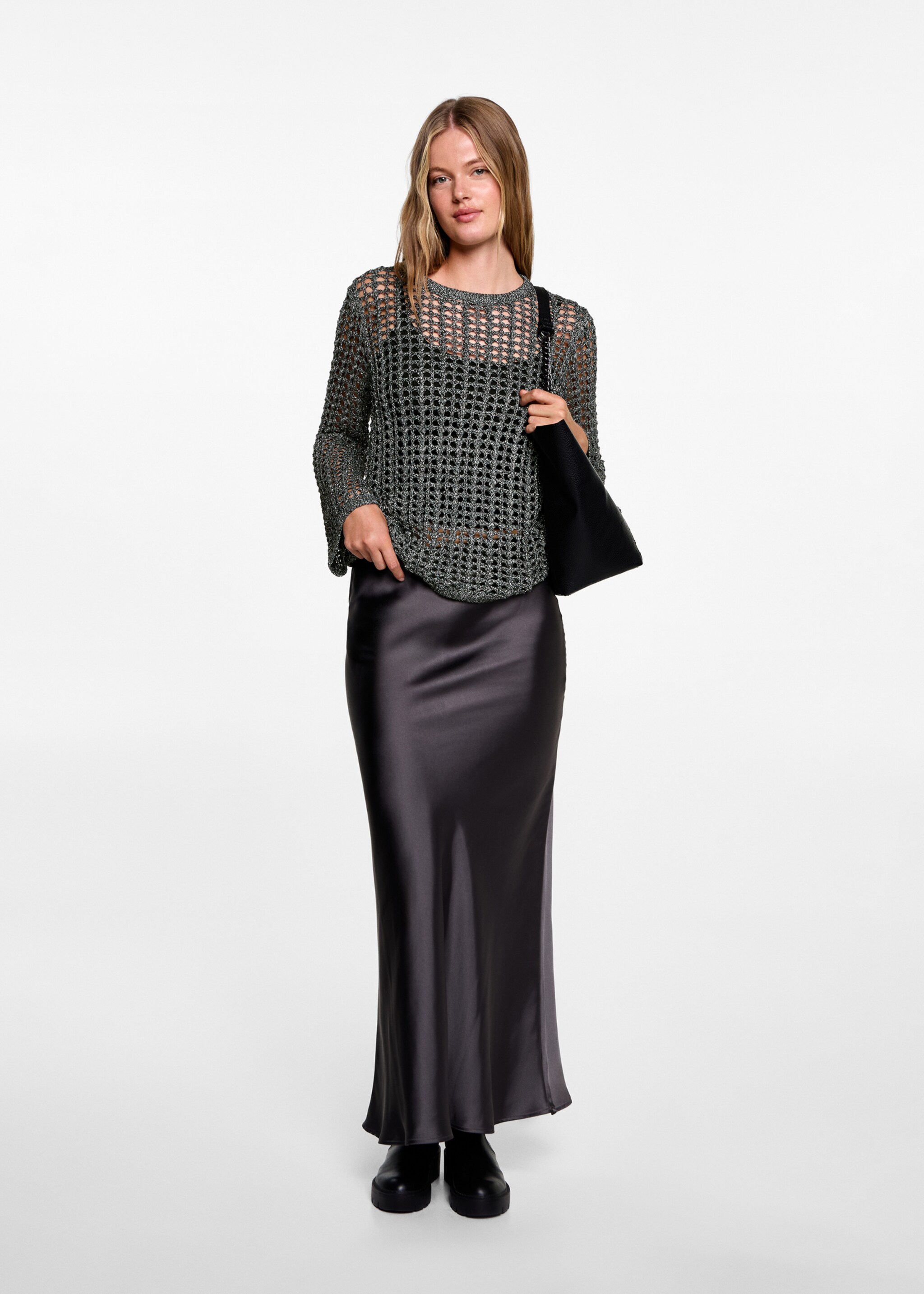 Openwork lurex sweater - General plane, Silver. Ref: 77066741-00.
