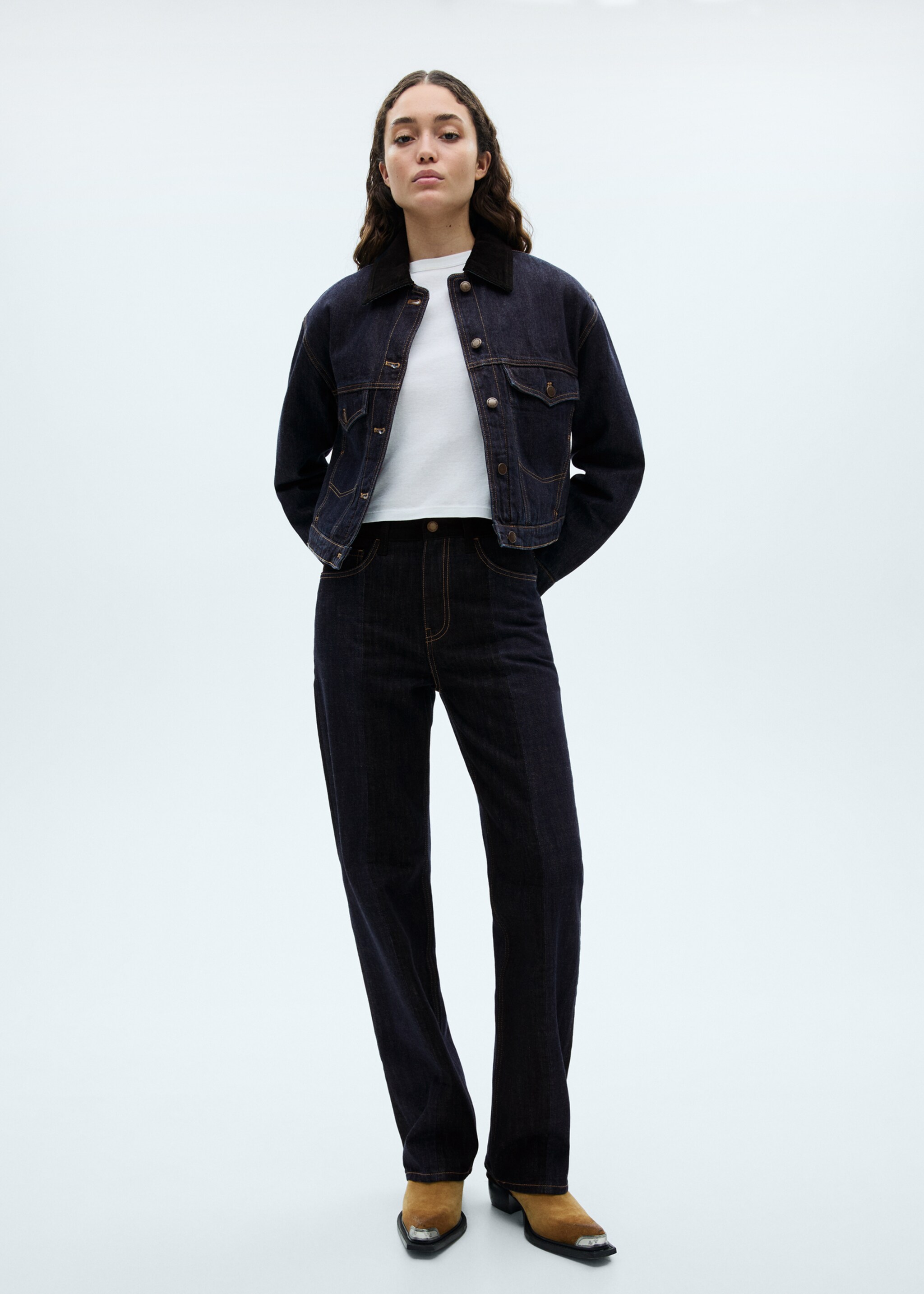 Denim jacket with contrast collar - General plane, Dark Blue. Ref: 77067114-00.