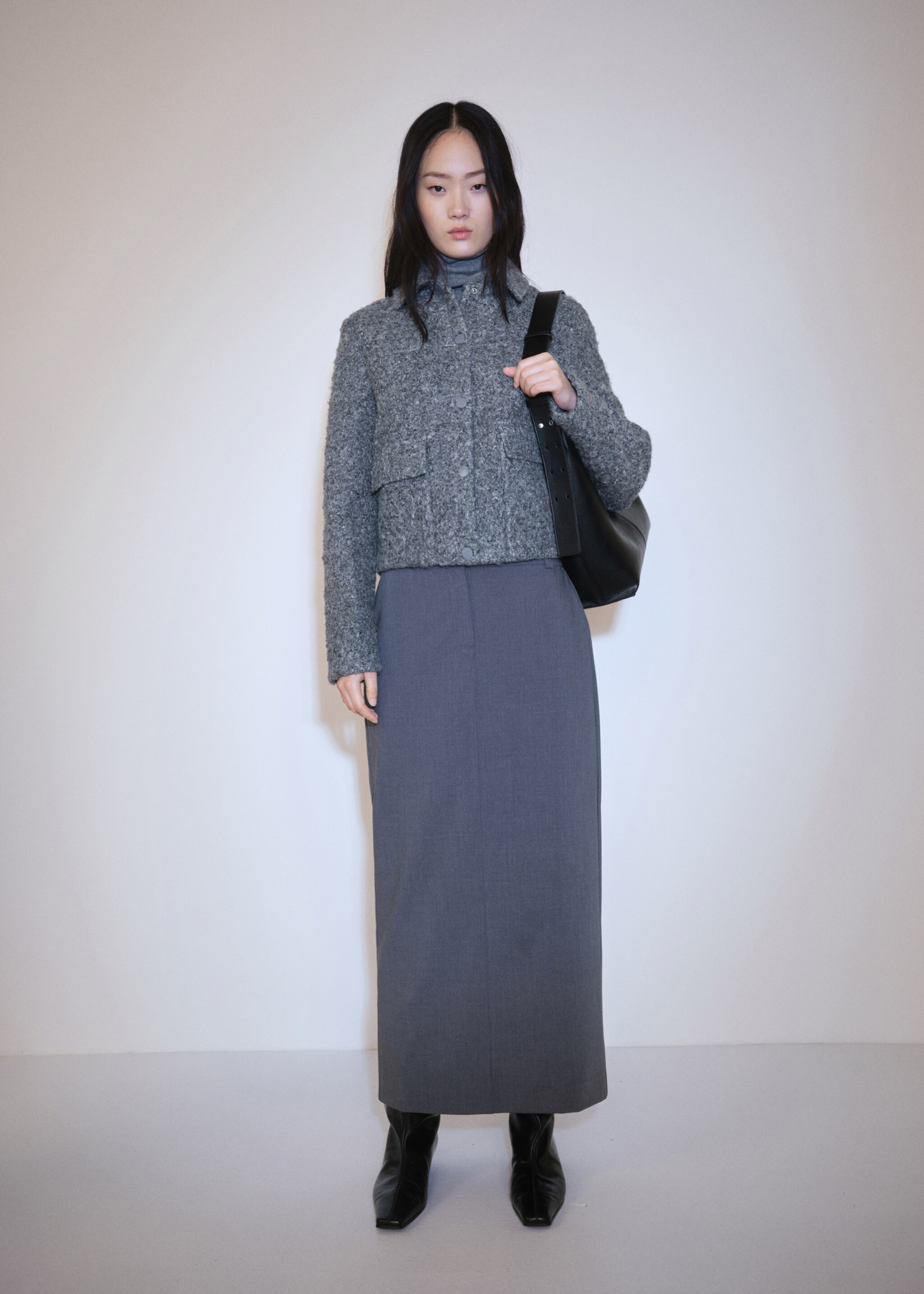 Bouclé jacket with pockets - General plane, Grey. Ref: 77067679-00.