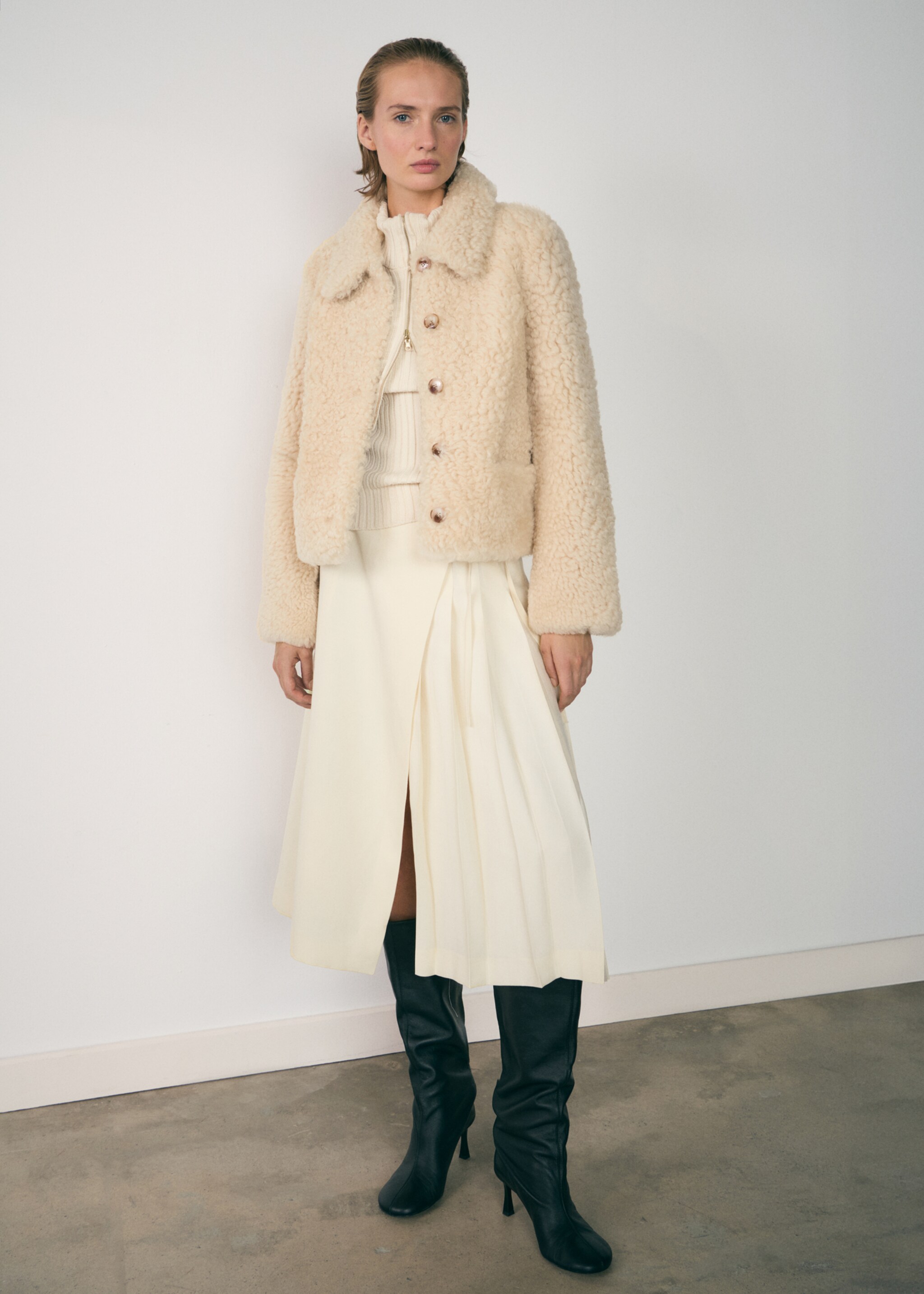 Lyocell skirt with bow - General plane, Ecru. Ref: 77067720-00.