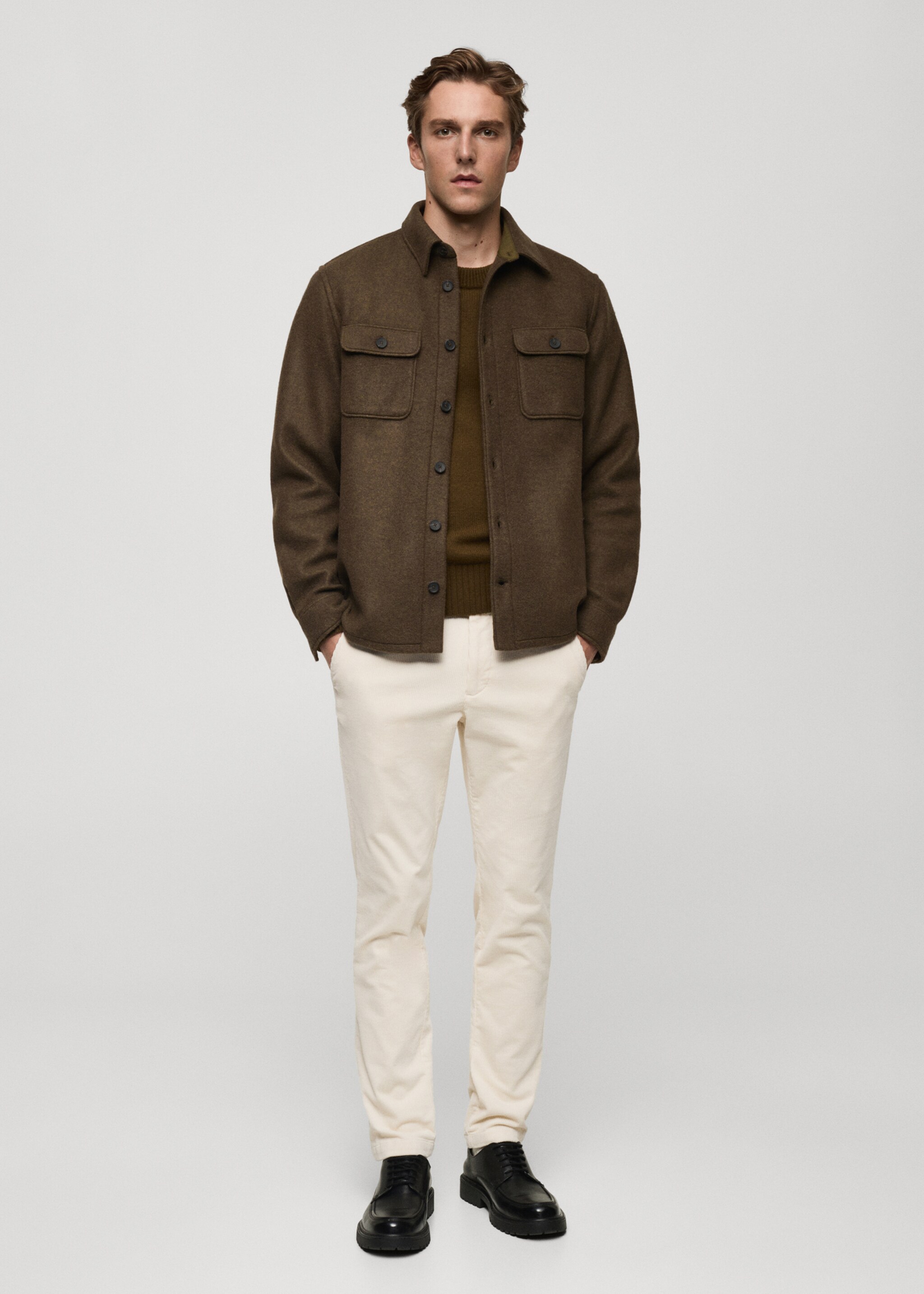 Pantalon velours côtelé slim-fit - Plan général, Écru. Ref: 77067913-00.