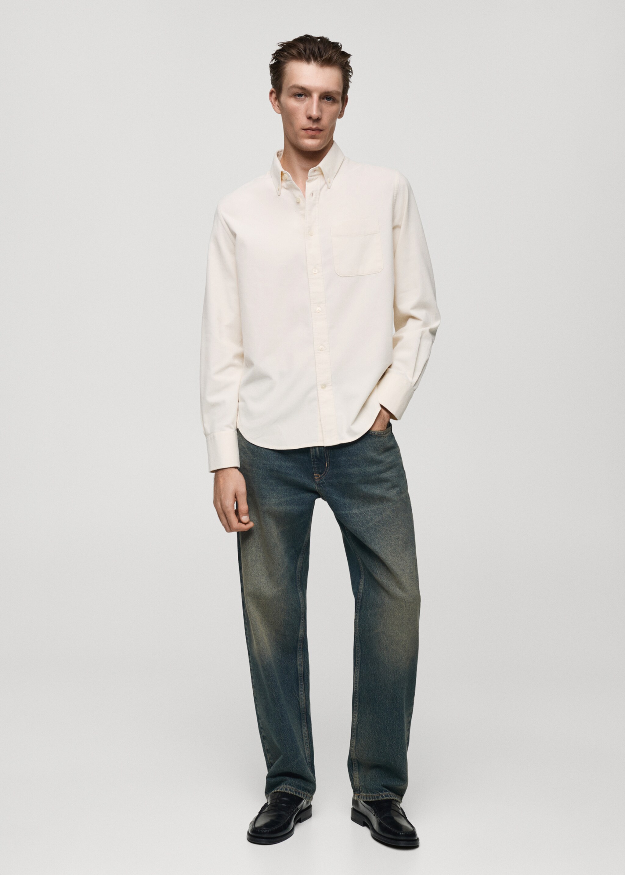 Classic-fit micro-corduroy shirt - General plane, White. Ref: 77067924-00.